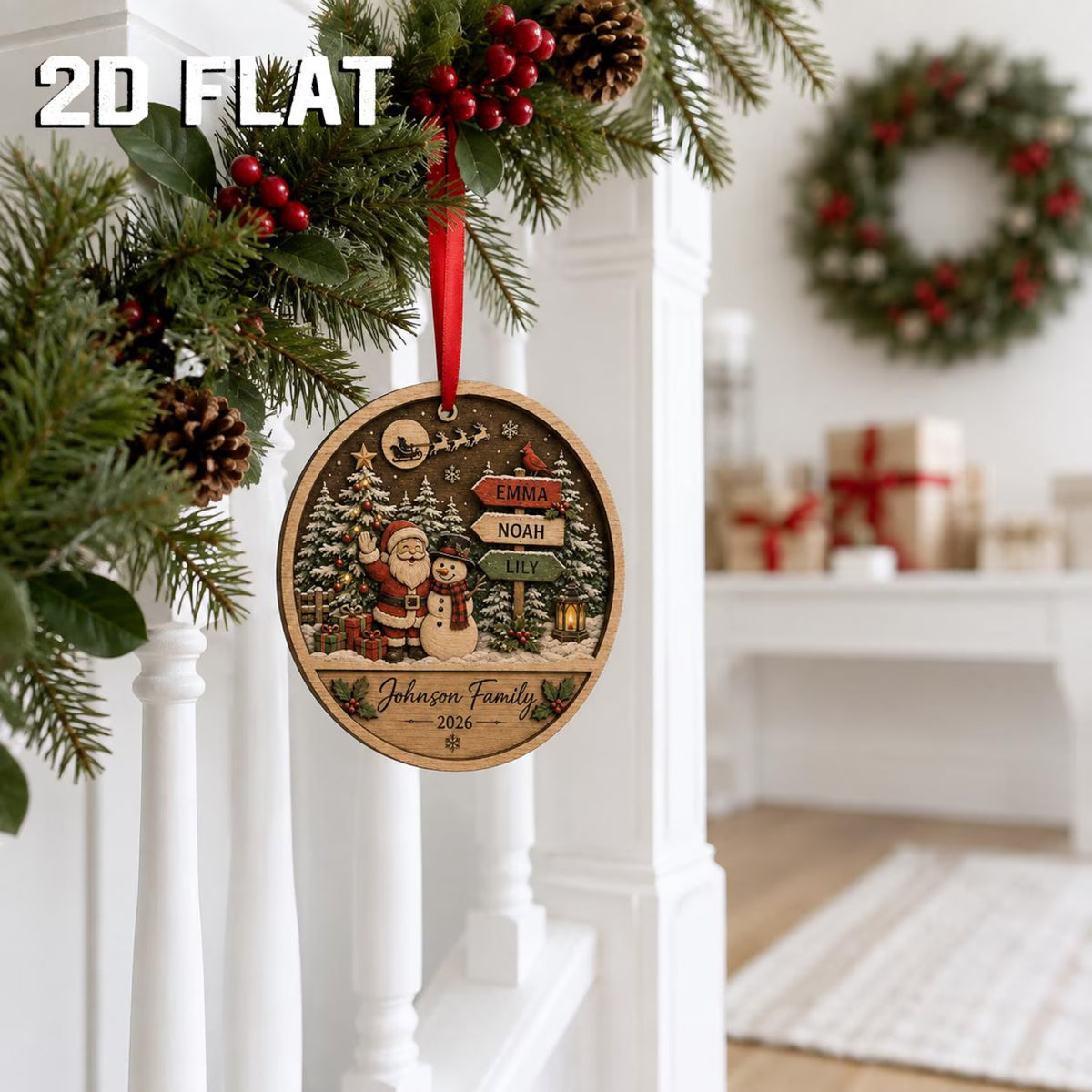 Personalized Family Christmas Ornament 2026, Santa Snowman Wooden Ornament, Custom Name Family Keepsake, Christmas Tree Decor	COPETAL07