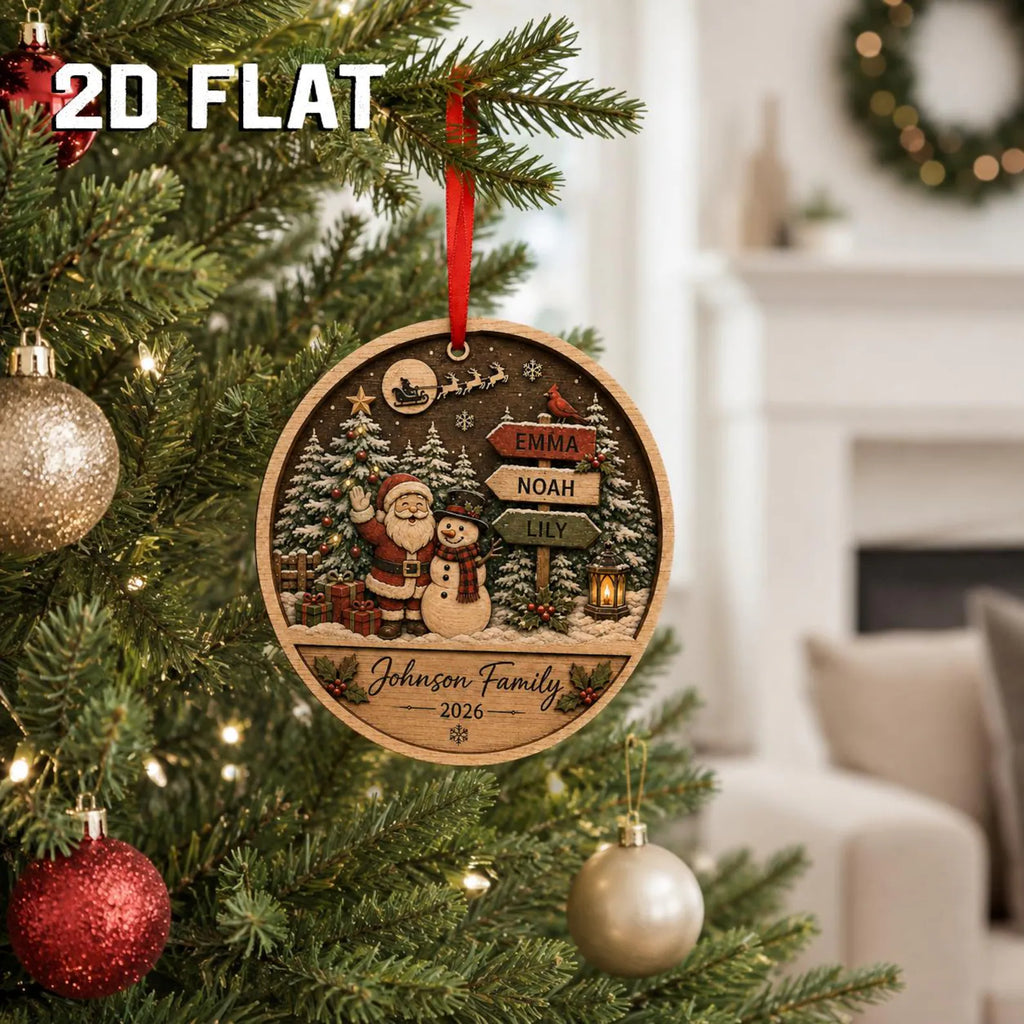 Personalized Family Christmas Ornament 2026, Santa Snowman Wooden Ornament, Custom Name Family Keepsake, Christmas Tree Decor	COPETAL07