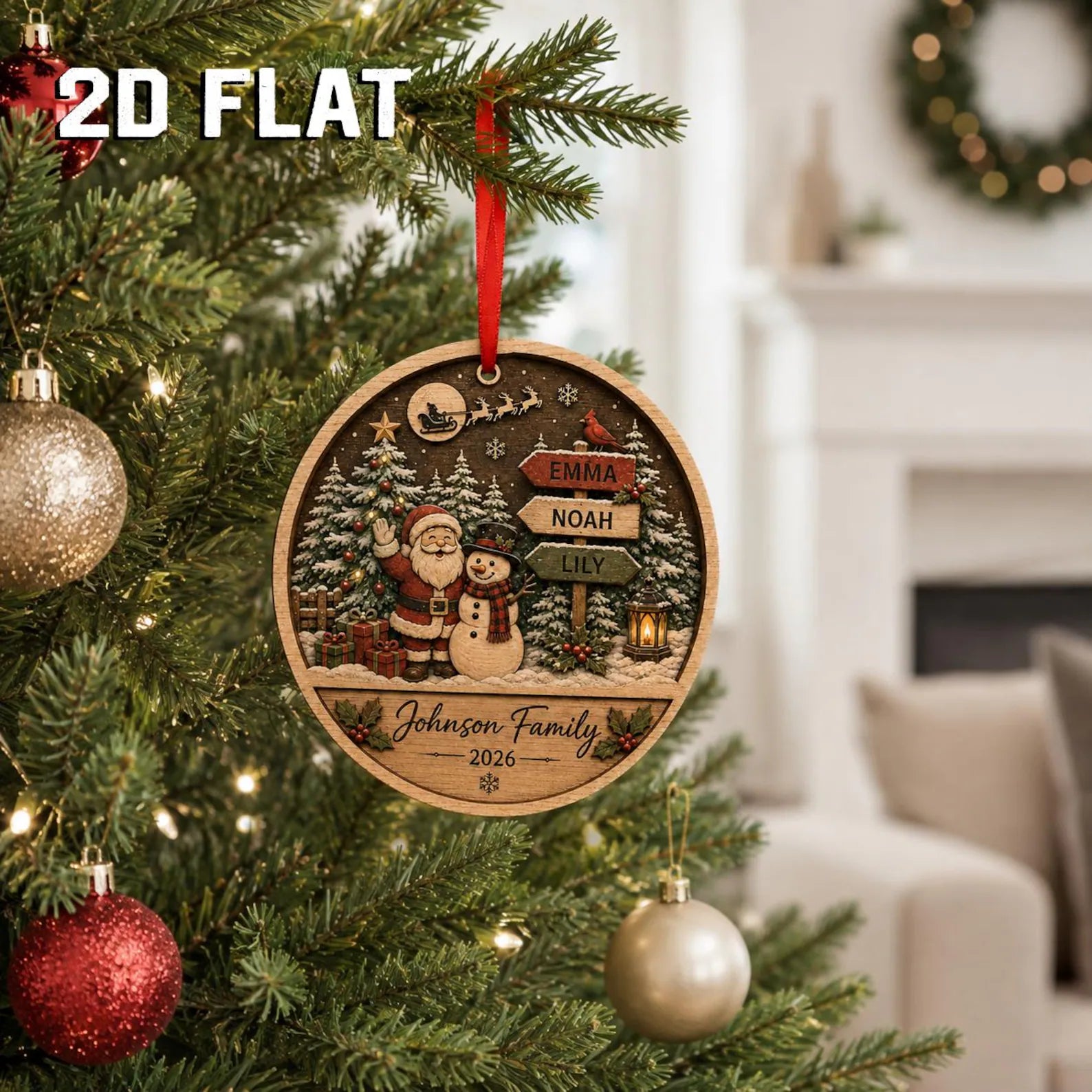Personalized Family Christmas Ornament 2026, Santa Snowman Wooden Ornament, Custom Name Family Keepsake, Christmas Tree Decor	COPETAL07