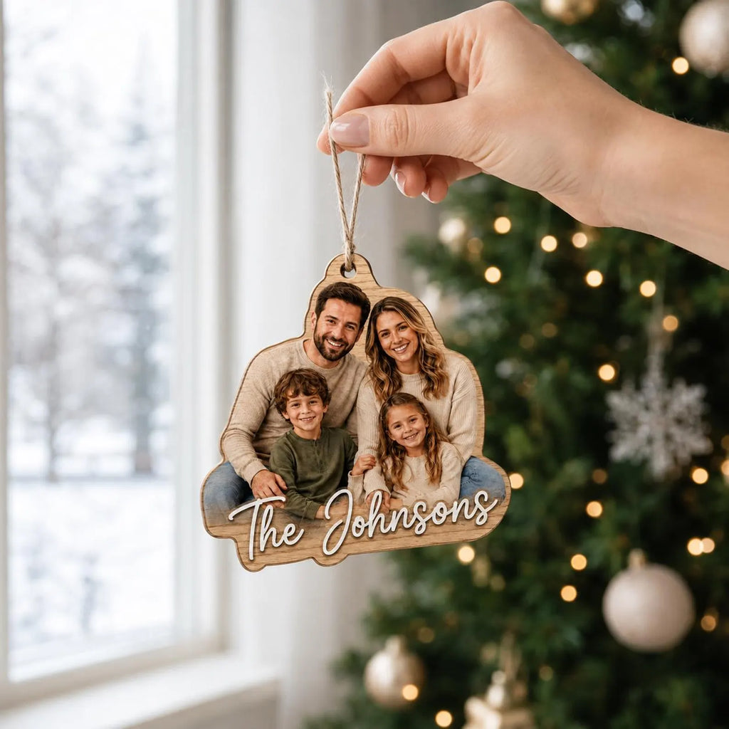 Personalized Family Photo Christmas Ornament, Custom Family Wooden Ornament, Family Name Keepsake, Photo Christmas Gift	COPETAL09