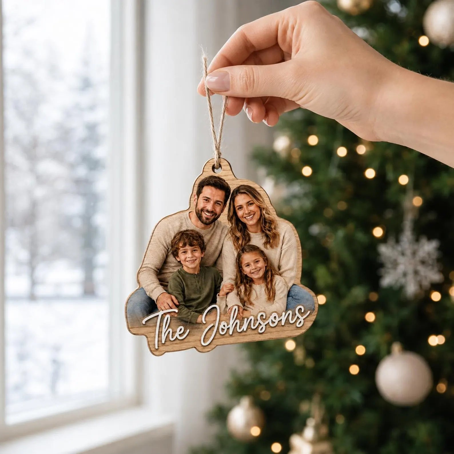 Personalized Family Photo Christmas Ornament, Custom Family Wooden Ornament, Family Name Keepsake, Photo Christmas Gift	COPETAL09