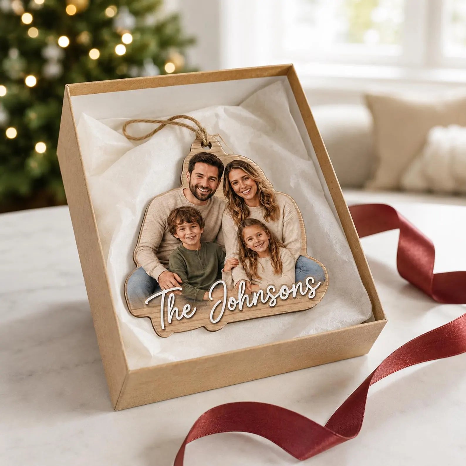 Personalized Family Photo Christmas Ornament, Custom Family Wooden Ornament, Family Name Keepsake, Photo Christmas Gift	COPETAL09
