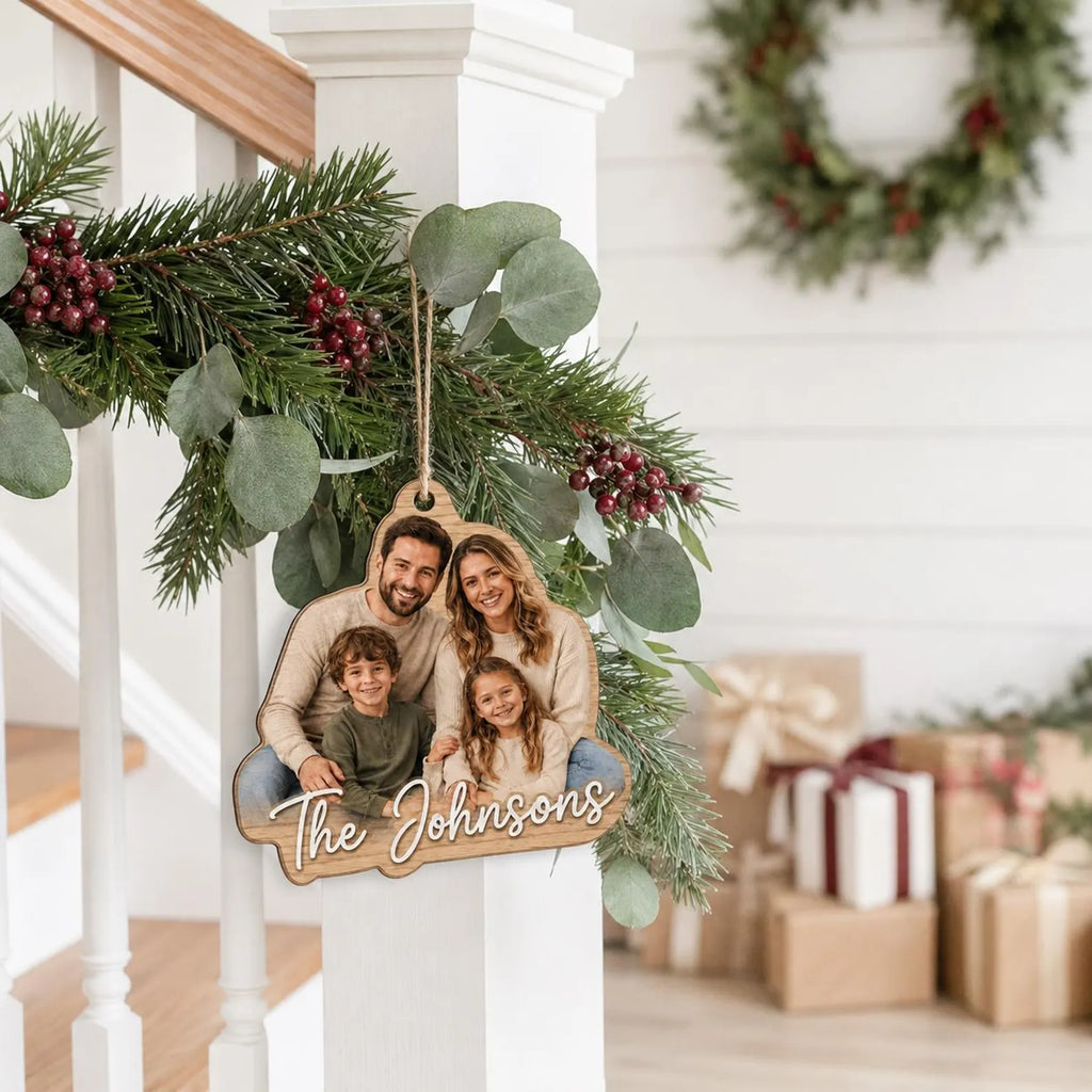 Personalized Family Photo Christmas Ornament, Custom Family Wooden Ornament, Family Name Keepsake, Photo Christmas Gift	COPETAL09