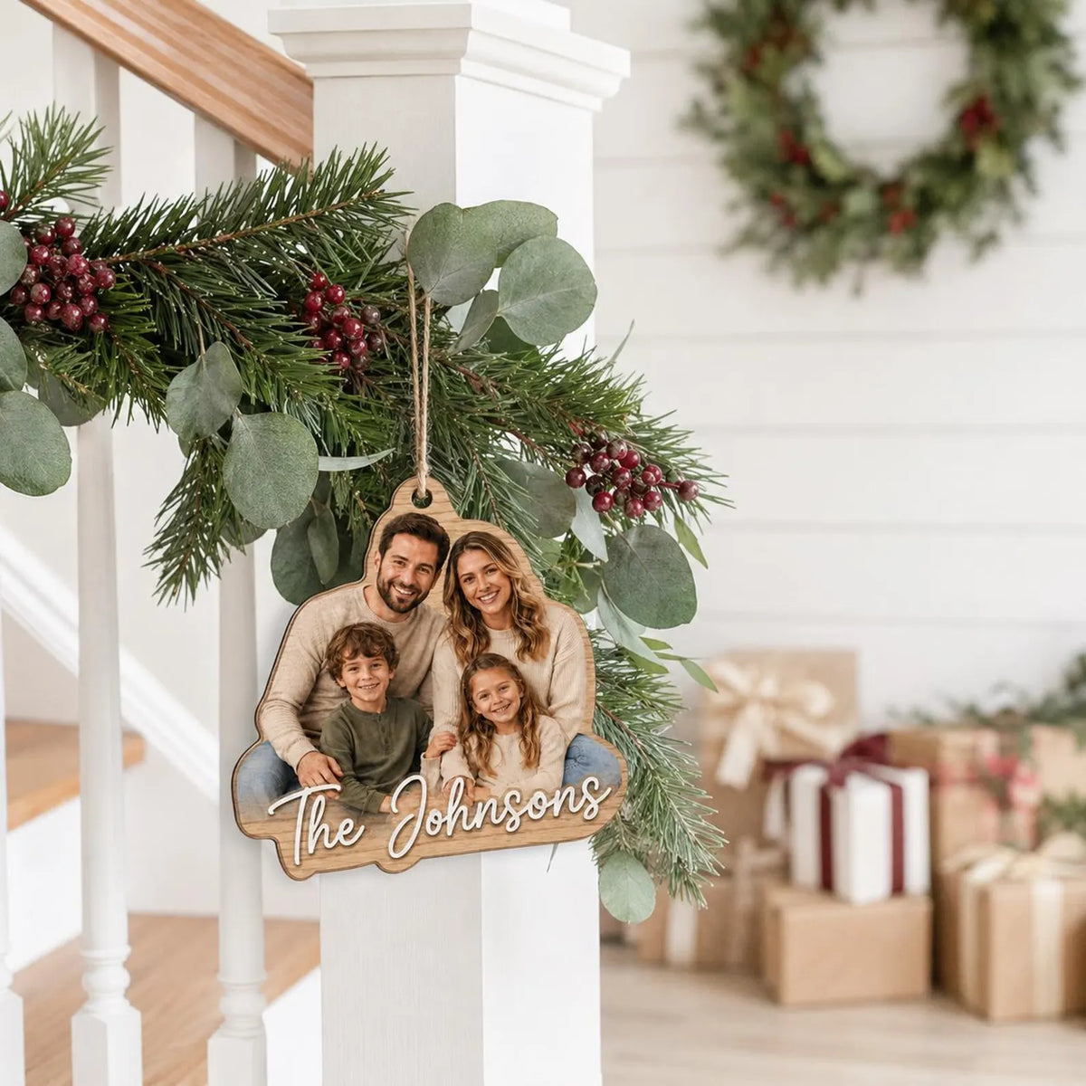 Personalized Family Photo Christmas Ornament, Custom Family Wooden Ornament, Family Name Keepsake, Photo Christmas Gift	COPETAL09