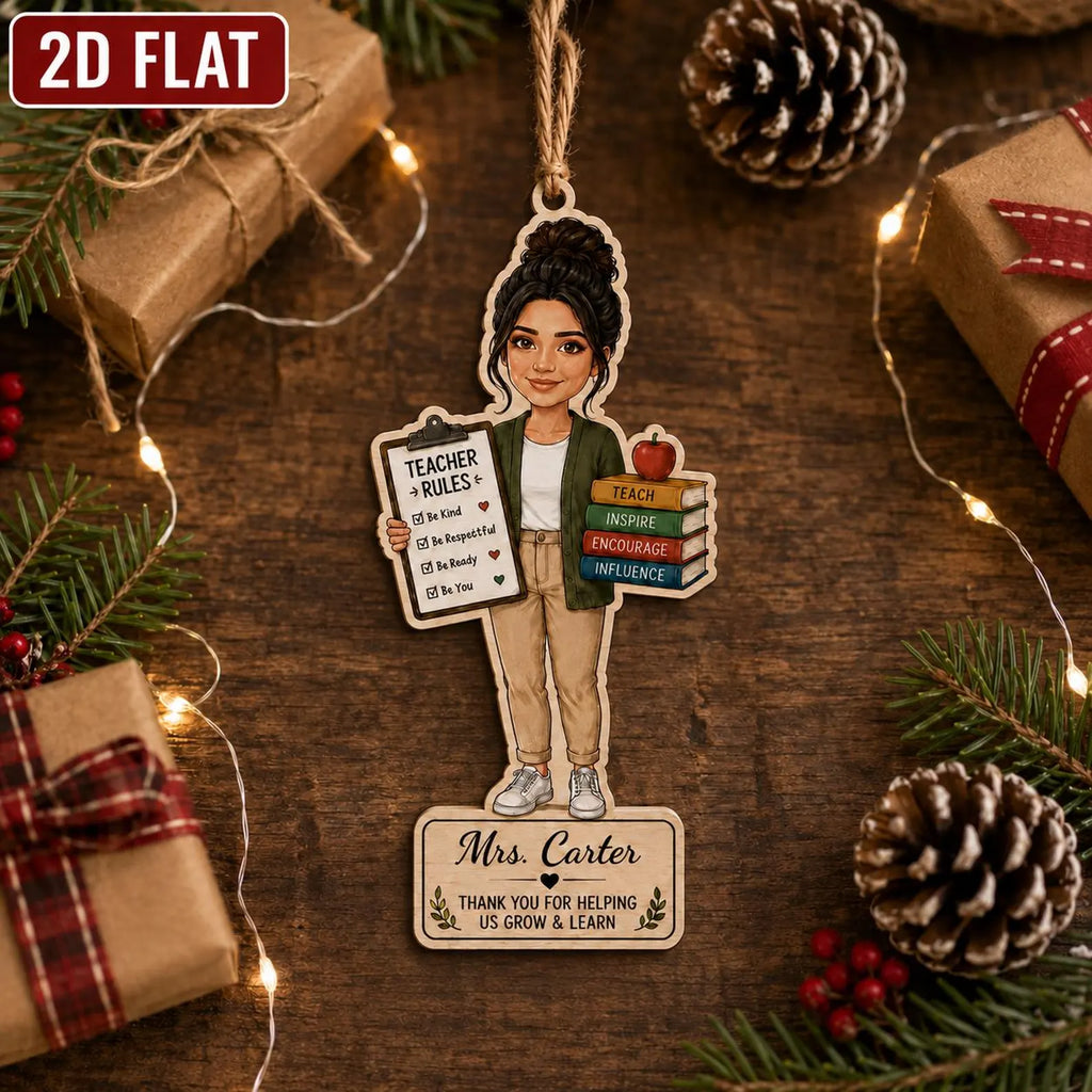 Personalized Teacher Wooden Ornament, Custom Name Teacher Christmas Gift, 2D Flat School Ornament, Thank You Teacher Keepsake 	COPETAL14