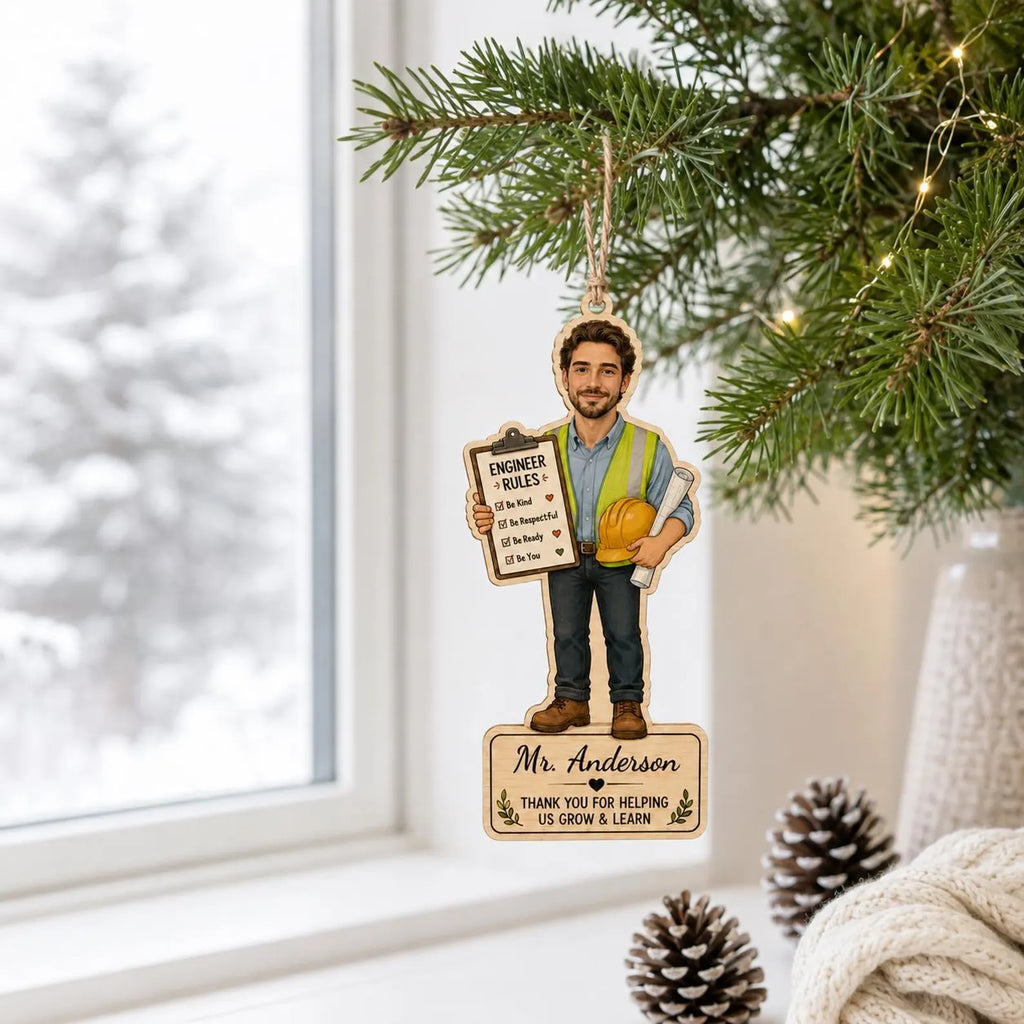 Personalized Engineer Wooden Ornament, Custom Name Engineer Christmas Gift, 2D Flat Civil Engineer Ornament, Engineering Keepsake 	COPETAL15