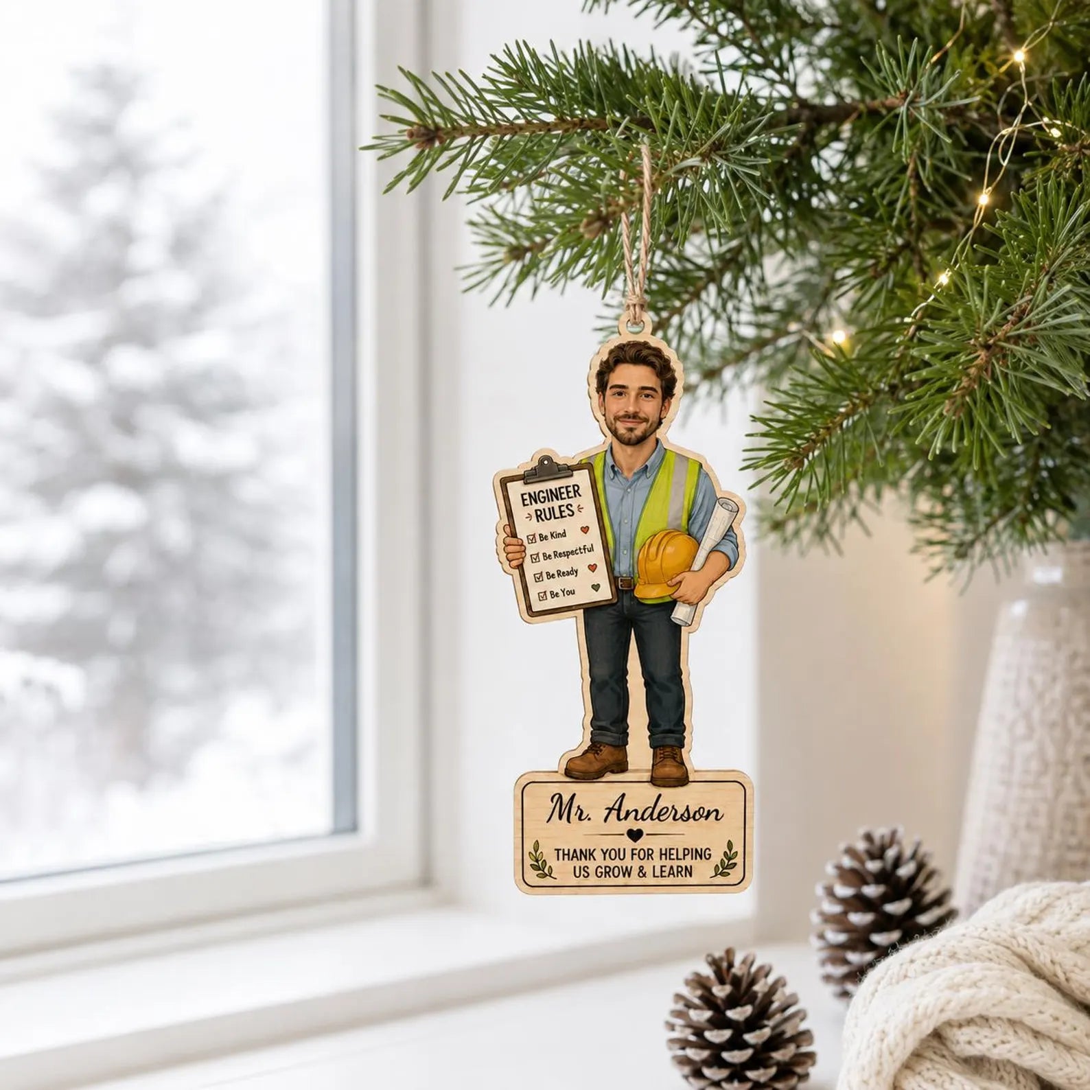 Personalized Engineer Wooden Ornament, Custom Name Engineer Christmas Gift, 2D Flat Civil Engineer Ornament, Engineering Keepsake 	COPETAL15