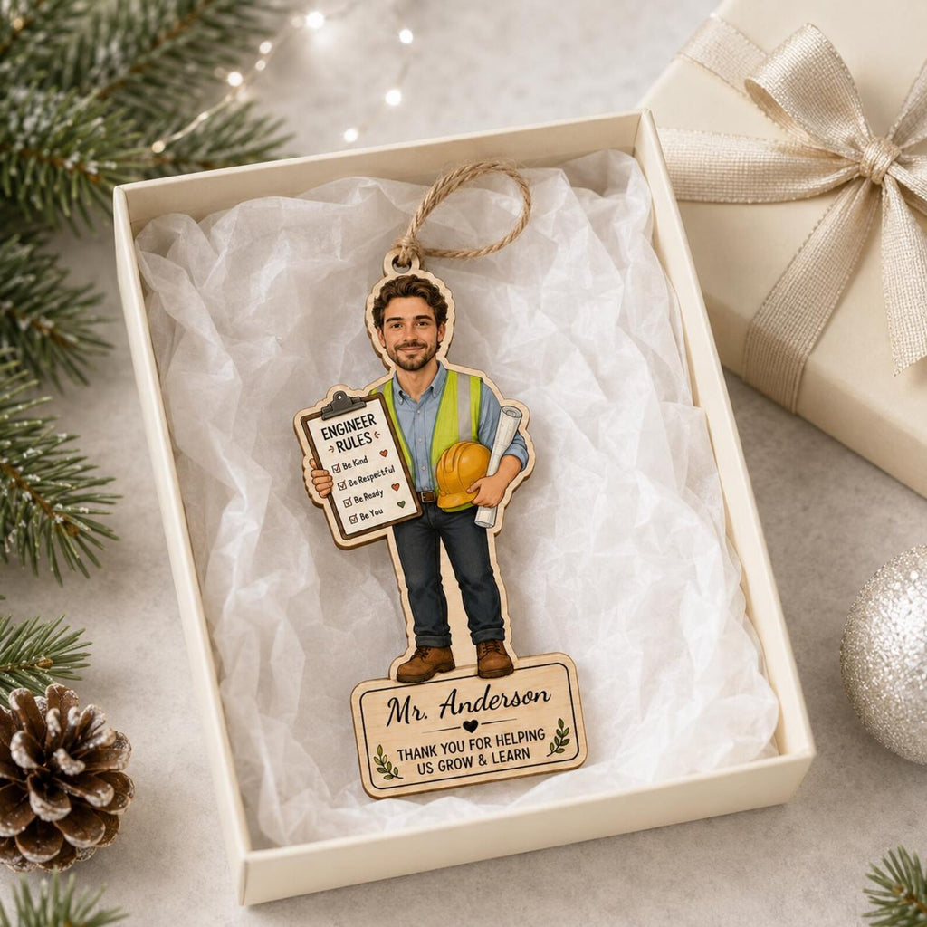 Personalized Engineer Wooden Ornament, Custom Name Engineer Christmas Gift, 2D Flat Civil Engineer Ornament, Engineering Keepsake 	COPETAL15