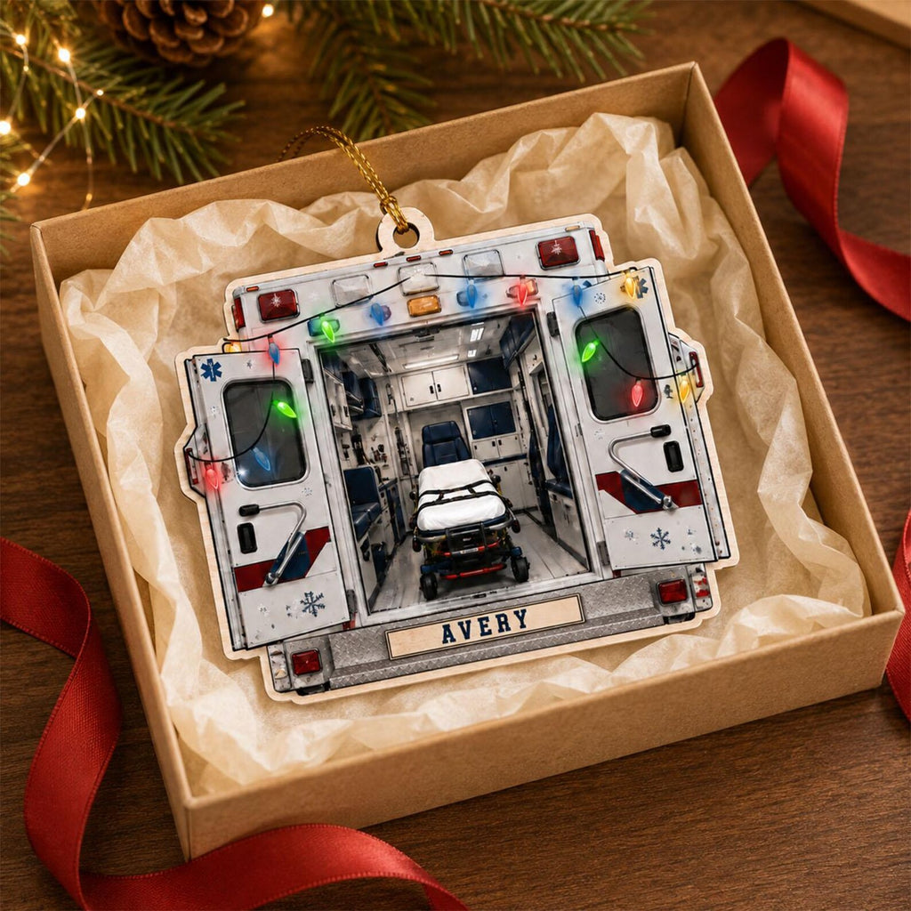 Personalized EMT Wooden Ornament, 2D Flat Paramedic Christmas Ornament, Custom Ambulance Ornament, First Responder Gift, EMT Keepsake	COPETAL18