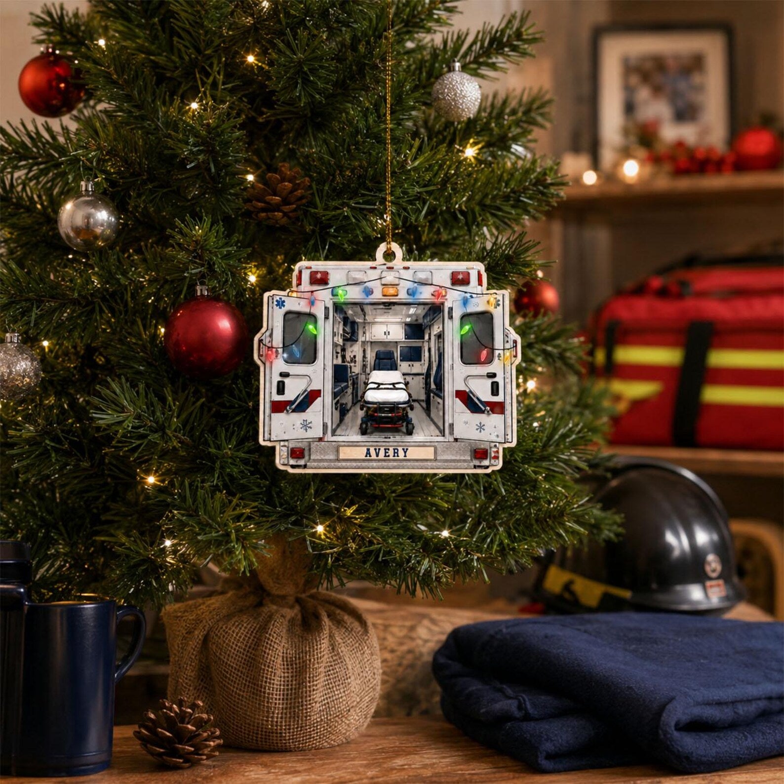 Personalized EMT Wooden Ornament, 2D Flat Paramedic Christmas Ornament, Custom Ambulance Ornament, First Responder Gift, EMT Keepsake	COPETAL18