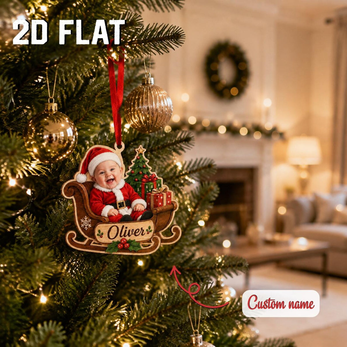 Personalized Baby First Christmas Ornament 2026, Custom Photo Wooden Keepsake, Santa Sleigh Ornament, Newborn Christmas Gift	COPETAL24
