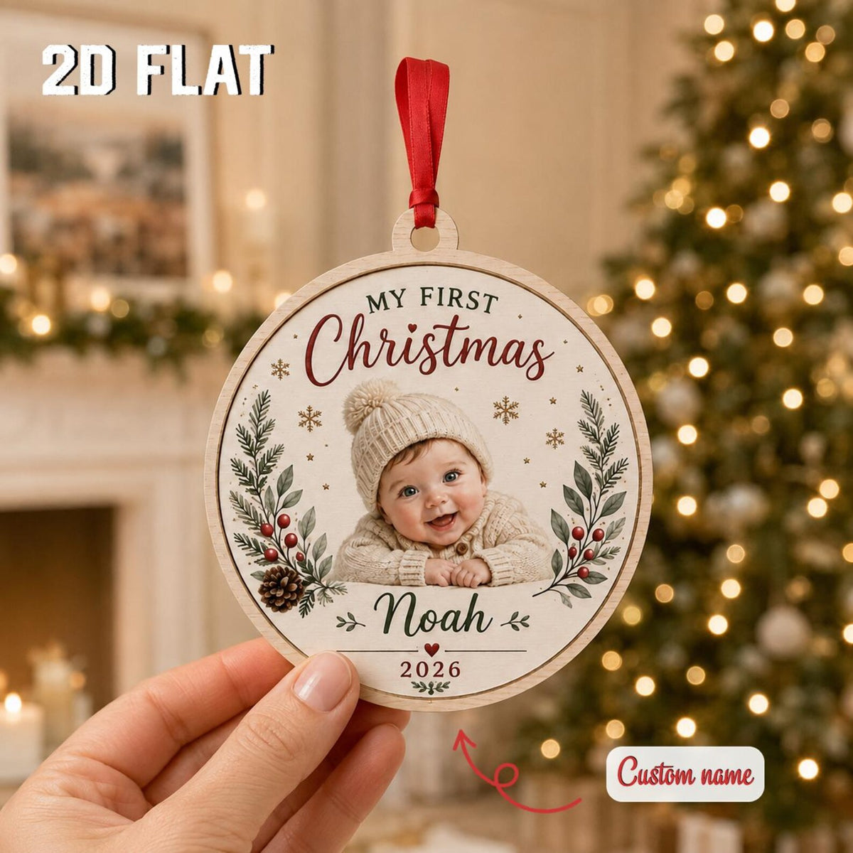 Personalized Baby First Christmas Ornament 2026, Custom Photo Wooden Ornament, Newborn Keepsake, Baby Boy Girl Christmas Gift	COPETAL27