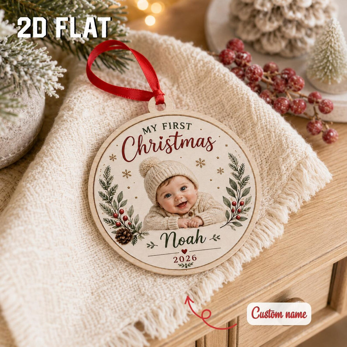 Personalized Baby First Christmas Ornament 2026, Custom Photo Wooden Ornament, Newborn Keepsake, Baby Boy Girl Christmas Gift	COPETAL27
