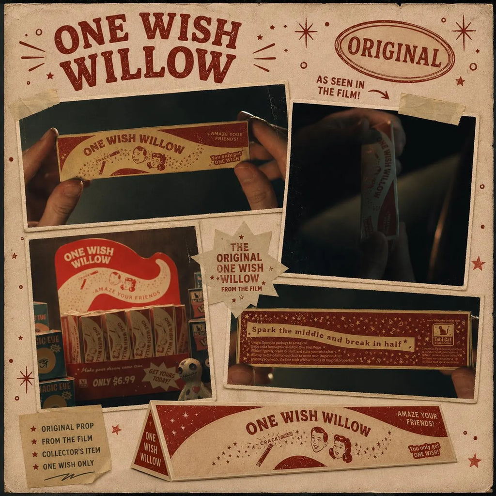 One Wish Willow Stick with Box, Obsession Inspired Prop Replica, Wish Making Snap Stick, Horror Movie Collectible, Screen-Style Box Included. WKBPETAL01