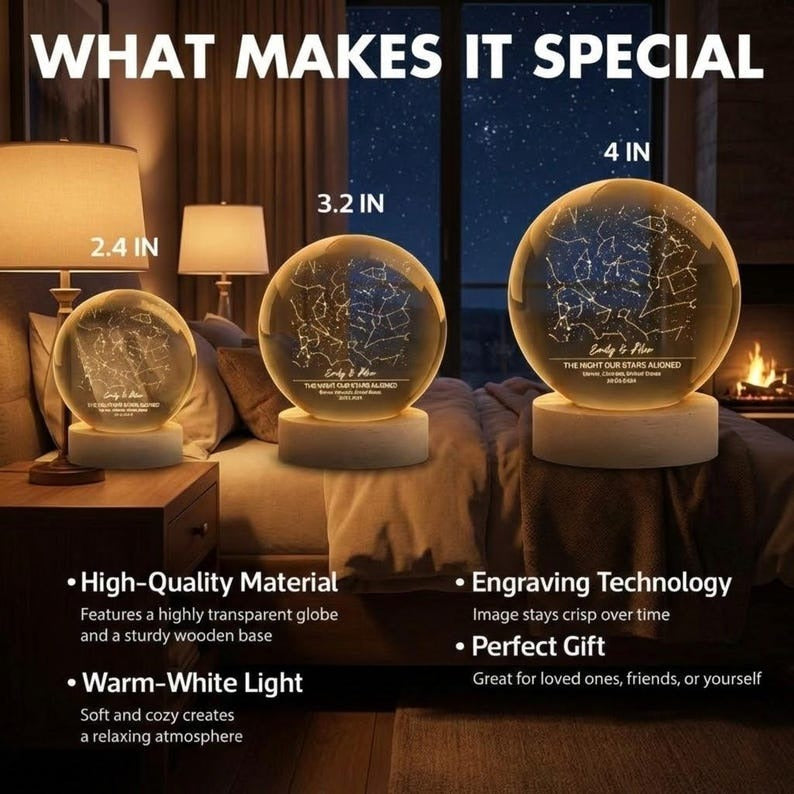 Custom Two-location Crystal Ball LED Night Light_ Long-distance Love Gift, Distance Relationship Lamp for Couples