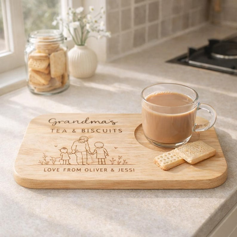 Personalised Wooden Tea & Biscuit Board,Engraved Wood Treat Tray,Wood Coffee Treat Board,Grandpa's gift,Anniversary Gifts
