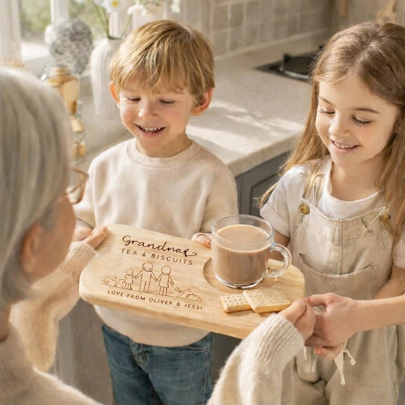 Personalised Wooden Tea & Biscuit Board,Engraved Wood Treat Tray,Wood Coffee Treat Board,Grandpa's gift,Anniversary Gifts