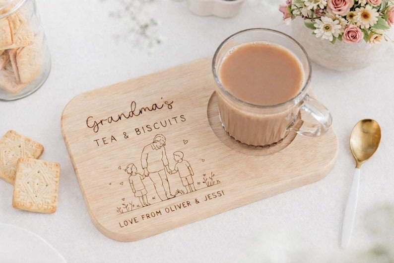 Personalised Wooden Tea & Biscuit Board,Engraved Wood Treat Tray,Wood Coffee Treat Board,Grandpa's gift,Anniversary Gifts