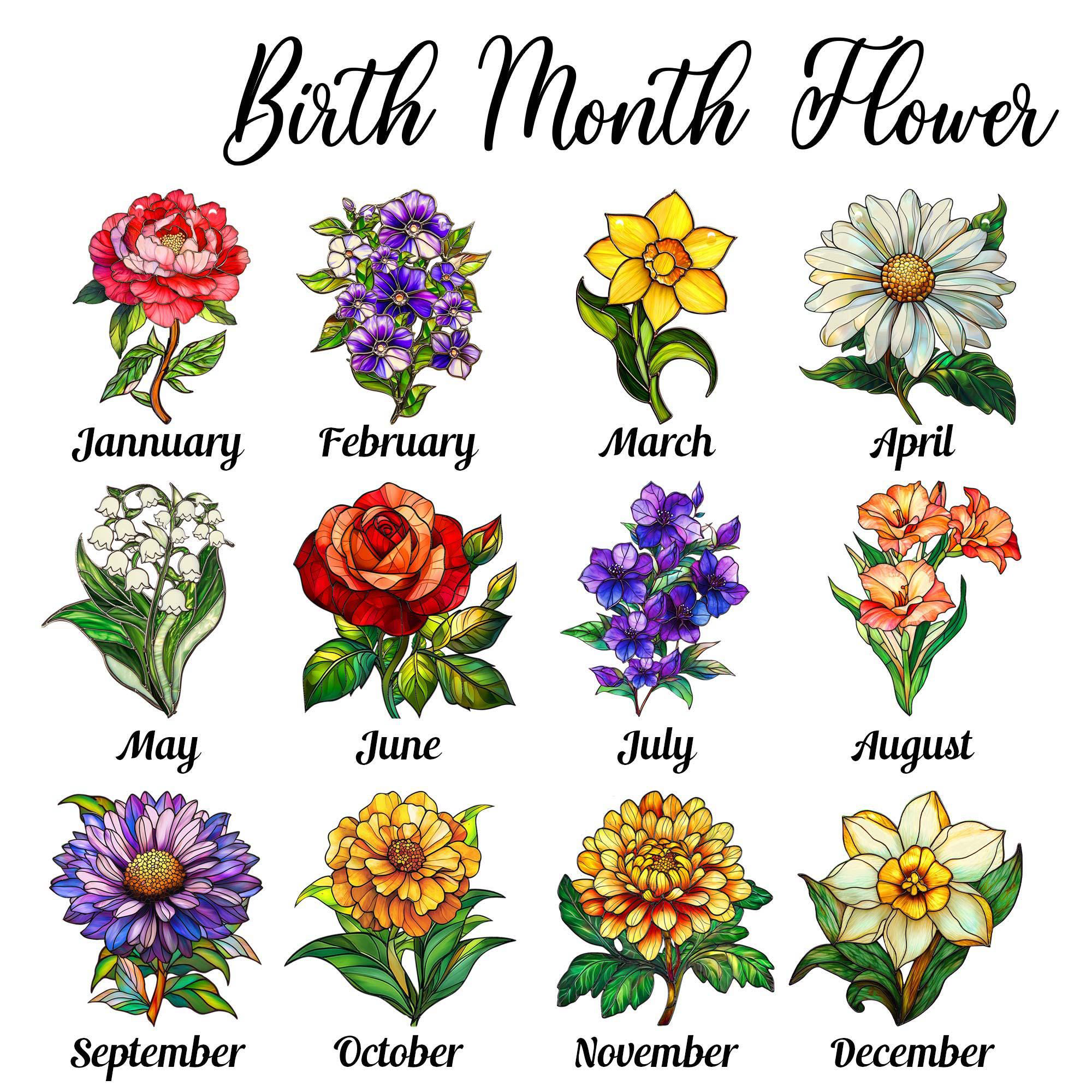 Birth Flower With Name Suncatcher Mother’s Day Gift for Mom, Grandma Garden Birth Month Flower Acrylic Window Hanging