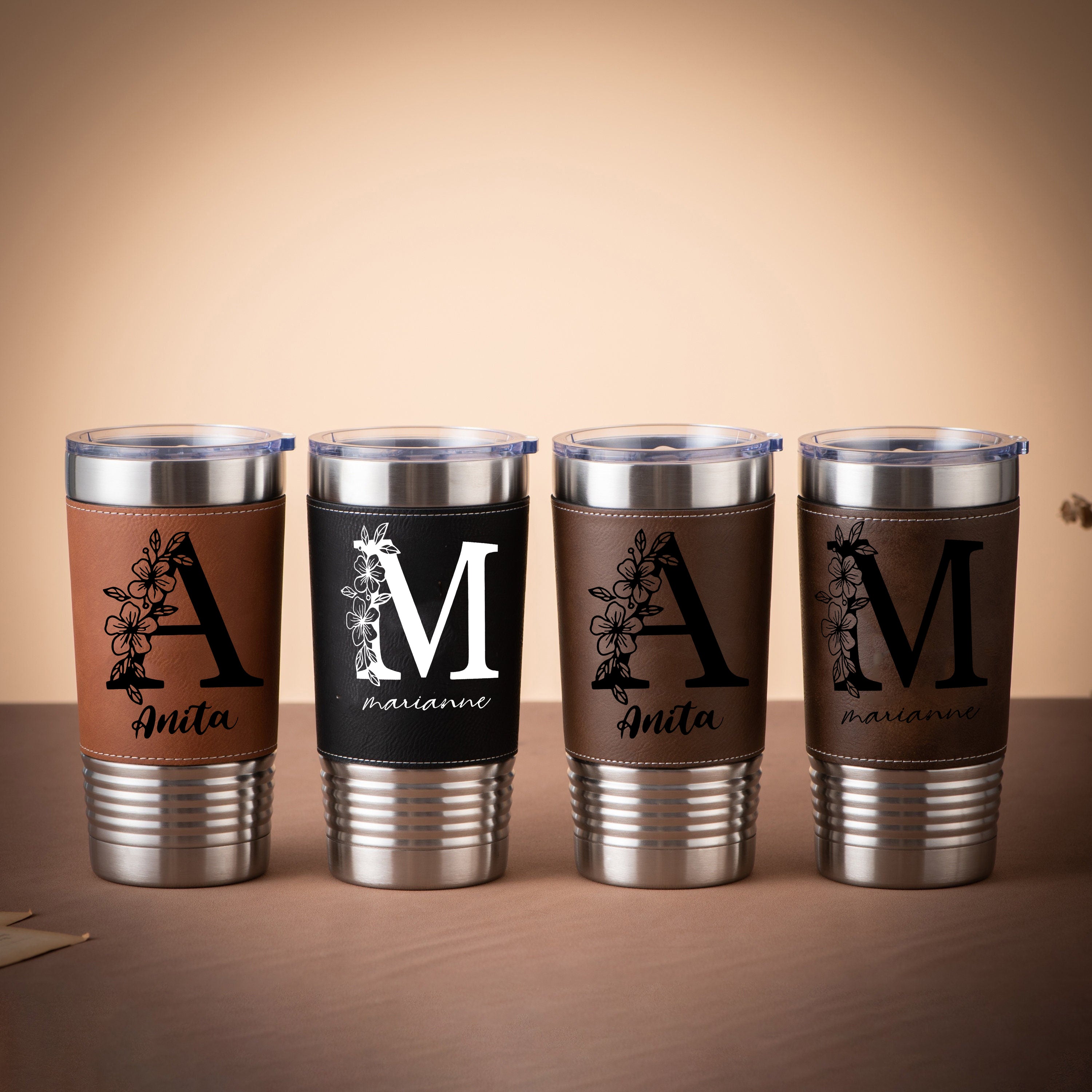 Personalized Flower Girl 20oz Leather Tumbler With Name, Custom Name Leather Tumbler