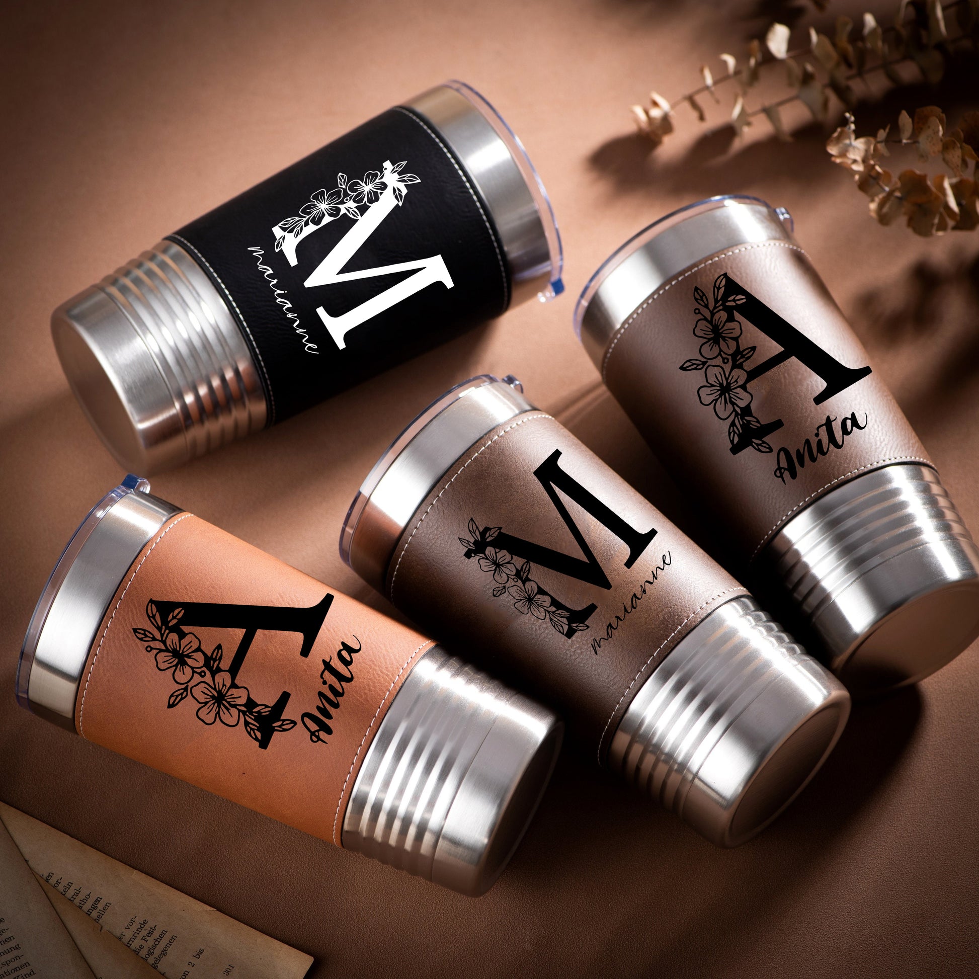 Personalized Flower Girl 20oz Leather Tumbler With Name, Custom Name Leather Tumbler