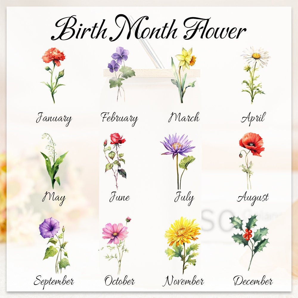 Personalized Birth Flower Glass with Name, Floral Tumbler with Lid and Straw, Iced Coffee Cup, Beer Can Glass, Coffee Lover Gift, Gift for Mom