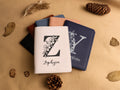 Personalized Leather Passport Cover, Custom Name Flower Alphabet Passport Holder, Travel Wallet Gift for Women Travelers