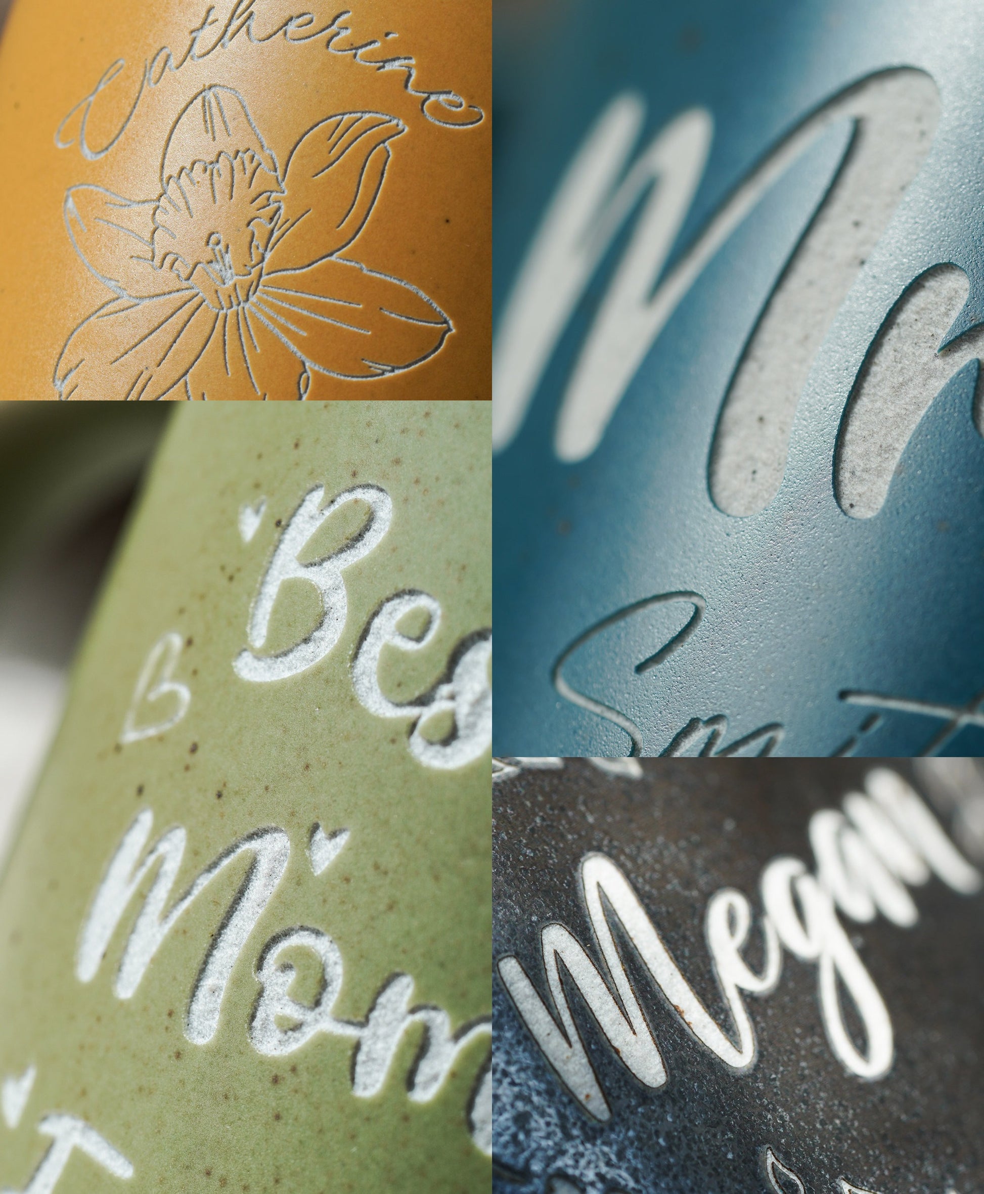 Monthly Bloom Pottery Mug, Personalized Birth Flower Engraved Ceramic Cup with Name, Custom Floral Coffee Mug Gift