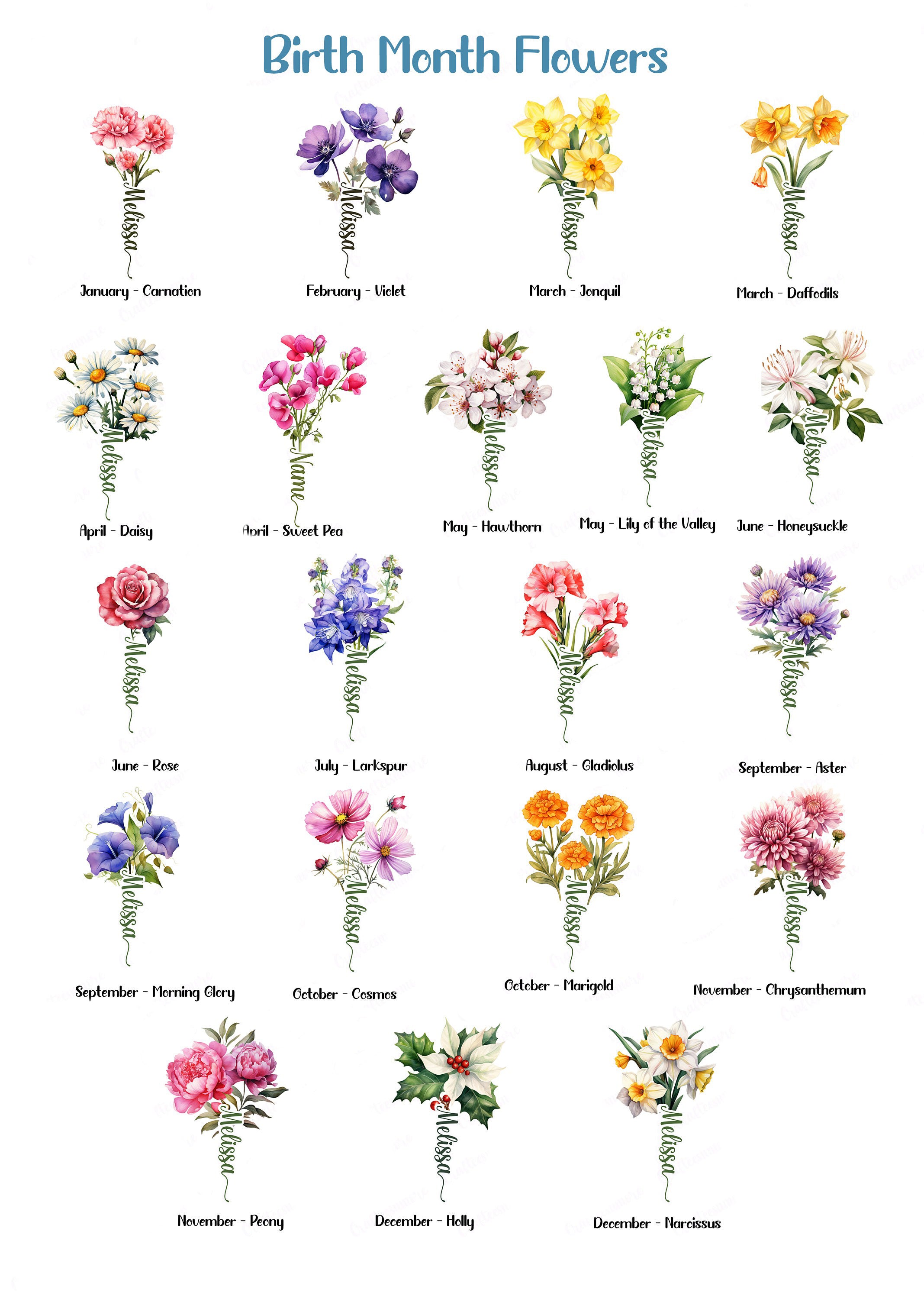 Personalized Birth Flowers With Name Skinny Glitter Tumbler 30oz, Custom Birth Flower Coffee Mug, Gift for Her, Birthday Gift, Flower Tumbler, Bridesmaid Gift, Mother’s Day Gift