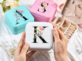 Personalized Jewelry Box Flower Alphabet, Custom Bridesmaid Jewelry Box, Wedding Bridal Party Jewelry Box, Vintage Leather Jewelry Case, Gift for Her