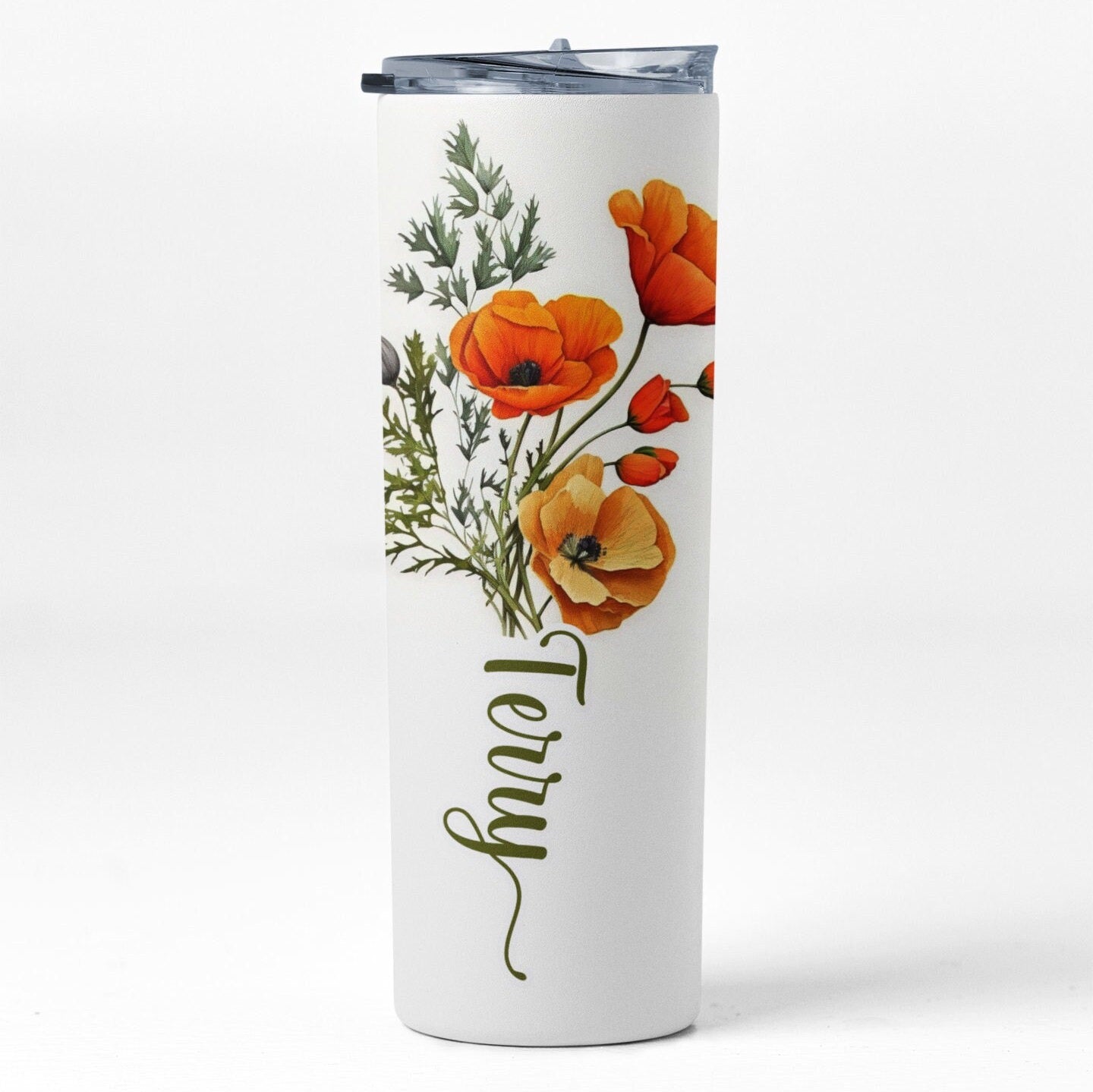 Personalized Birth Flowers With Name Skinny Glitter Tumbler 30oz, Custom Birth Flower Coffee Mug, Gift for Her, Birthday Gift, Flower Tumbler, Bridesmaid Gift, Mother’s Day Gift
