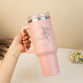 Personalized 40oz Tumbler with Handle, Monthly Bloom Birth Flower Cup, Custom Name Insulated Tumbler with Straw, Gift for Her