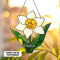 Birth Flower With Name Suncatcher Mothers Day Gift For Mom, Grandmas Garden Birth Month Flower Acrylic Window Hanging, Flower Memorial Gift
