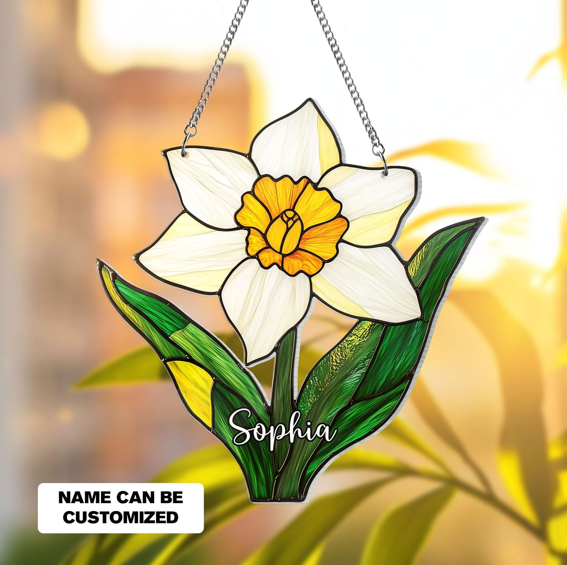 Birth Flower With Name Suncatcher Mothers Day Gift For Mom, Grandmas Garden Birth Month Flower Acrylic Window Hanging, Flower Memorial Gift