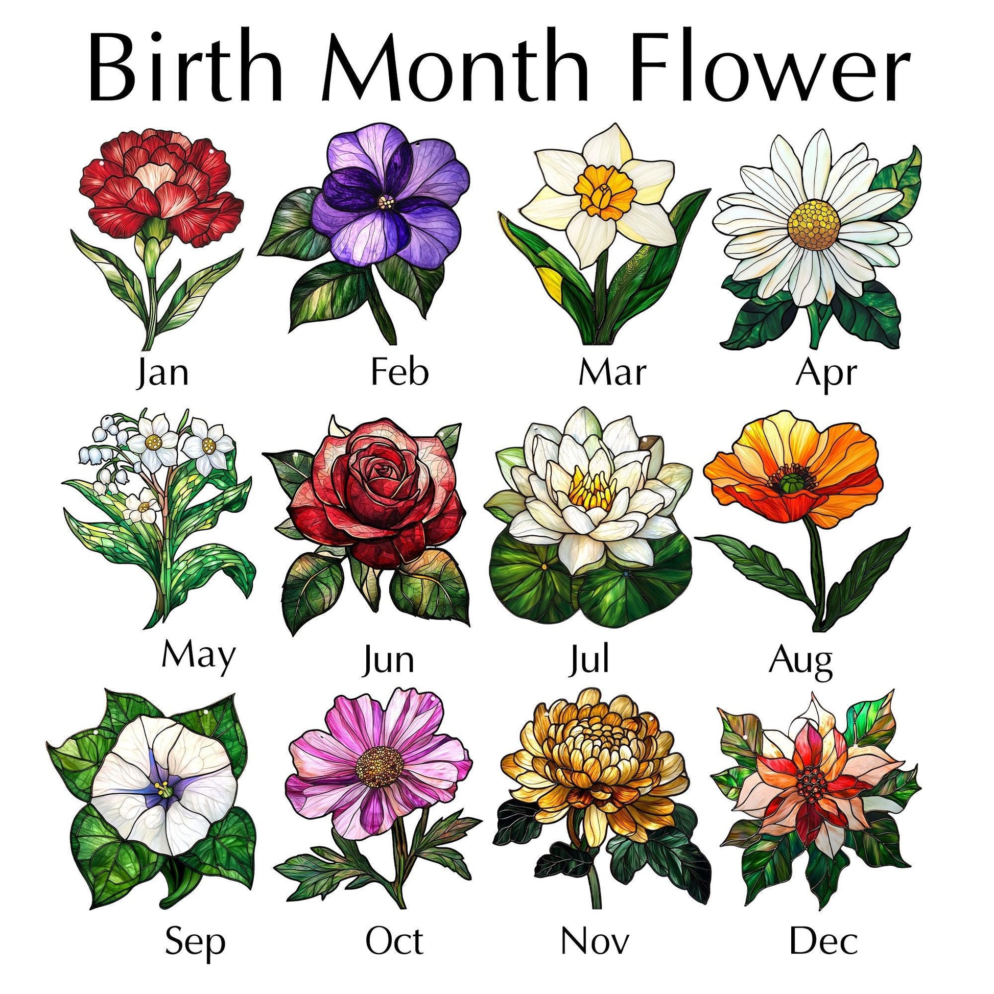 Birth Flower With Name Suncatcher Mothers Day Gift For Mom, Grandmas Garden Birth Month Flower Acrylic Window Hanging, Flower Memorial Gift