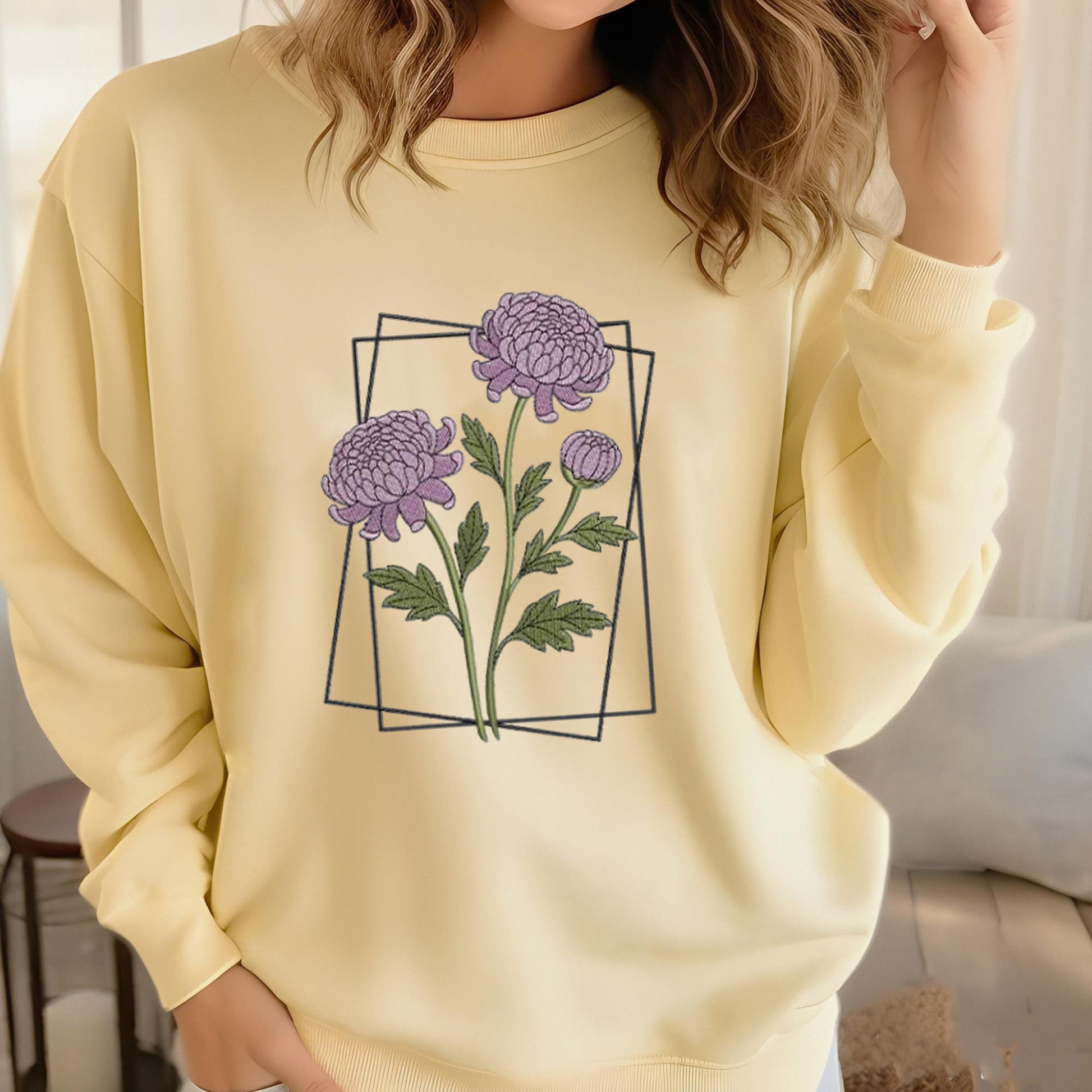 Personalized Monthly Blooms Embroidered Hoodie, Custom Initial Floral Sweatshirt, Gift for Her