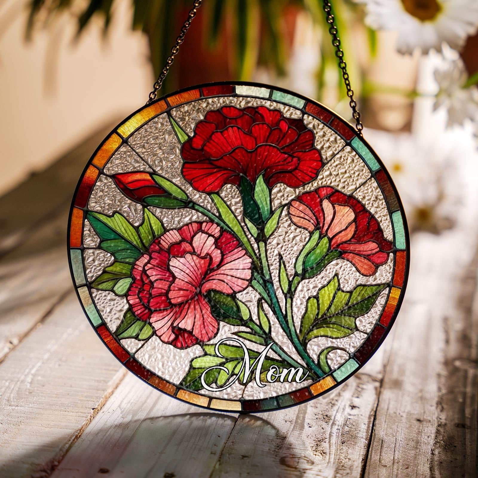 Aster Stained Glass, September Birth Month Suncatcher, Purple Flower Window Hanging Gift for Mom, Birth Flower Gift for Her Mom