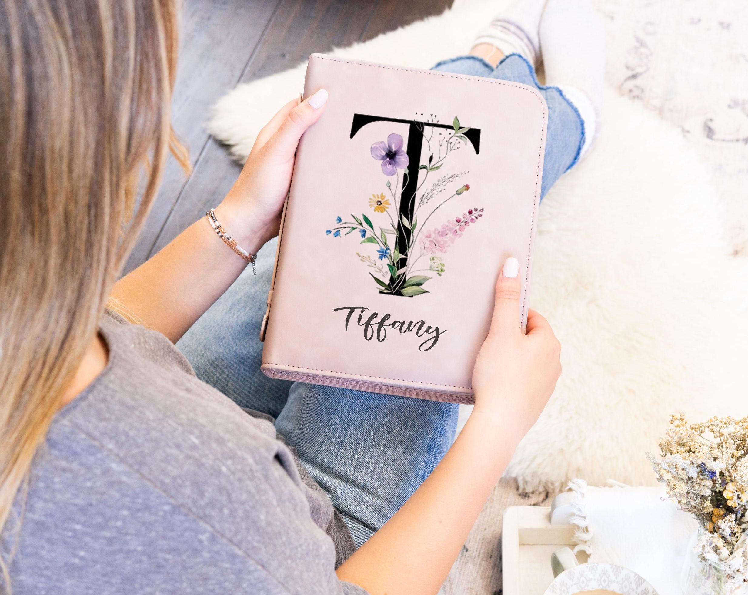 Flower Alphabet Bible Cover, Personalized Initial Leather Case with Name, Christian Gift for Her, Religious Book Protector