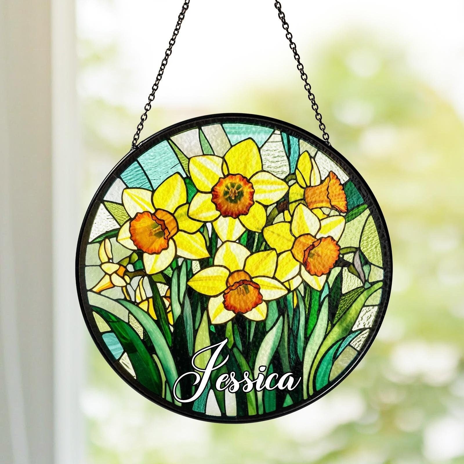 Aster Stained Glass, September Birth Month Suncatcher, Purple Flower Window Hanging Gift for Mom, Birth Flower Gift for Her Mom