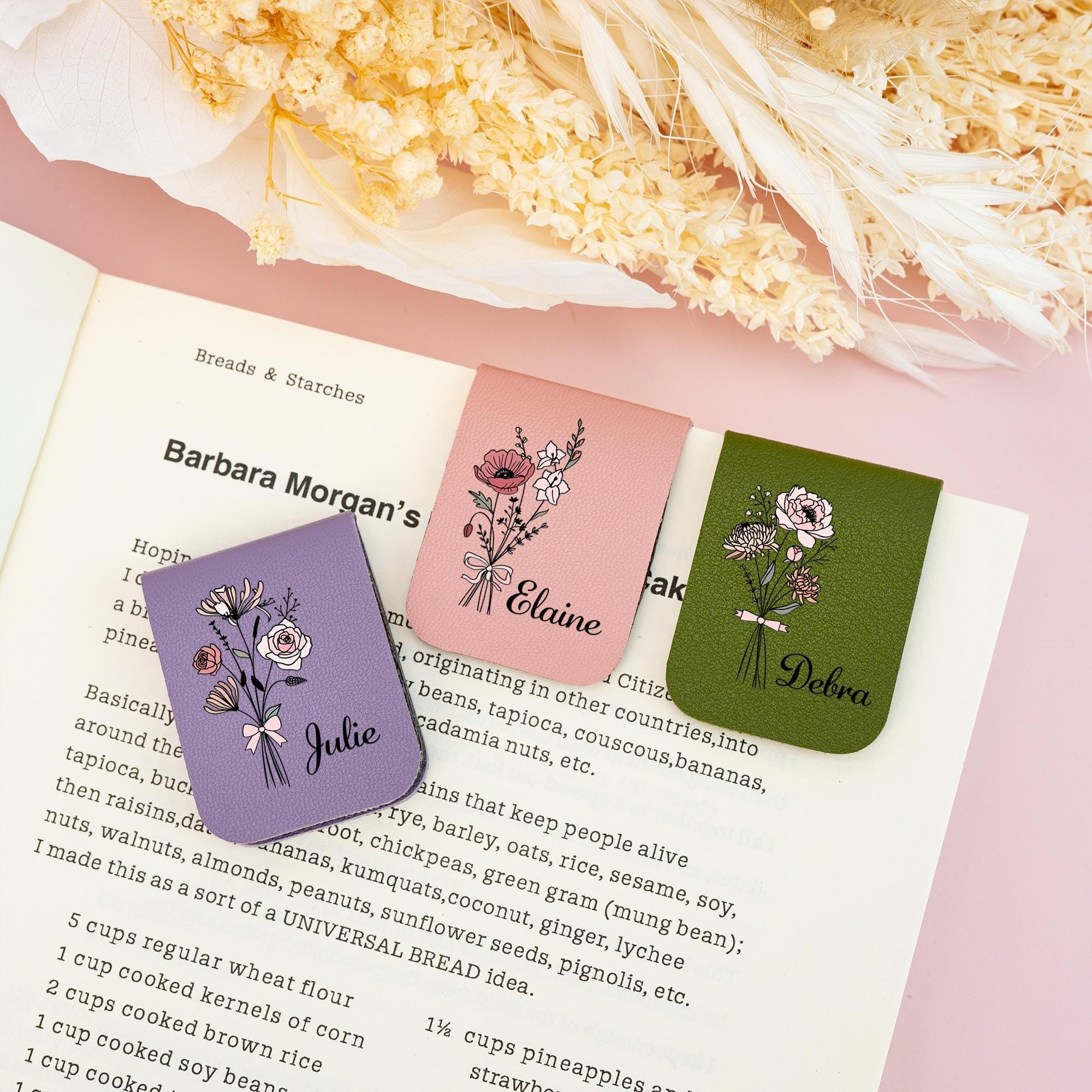 Personalized Leather Magnetic Bookmark with Birth Flower Design, Personalized Bookmark for Her, Name Leather Bookmark, Accessories Gifts for Reader, Reader Lover Gifts