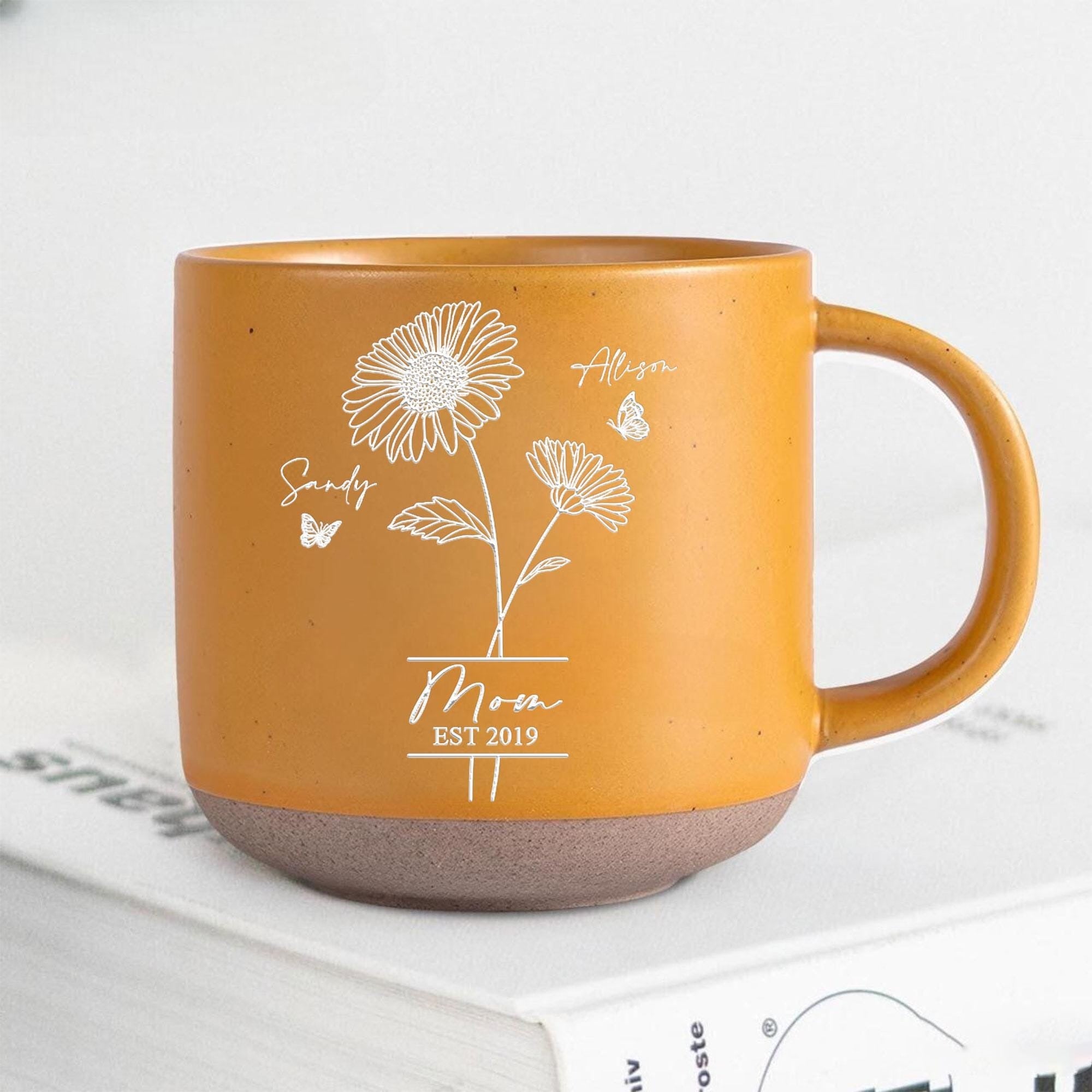 Personalized Mom With Kids Names Pottery Mug, Birth Month Flowers, Coffee Mug For Mom, Mom Birthday Gifts, Gift For Mum, Mother's Day Gift