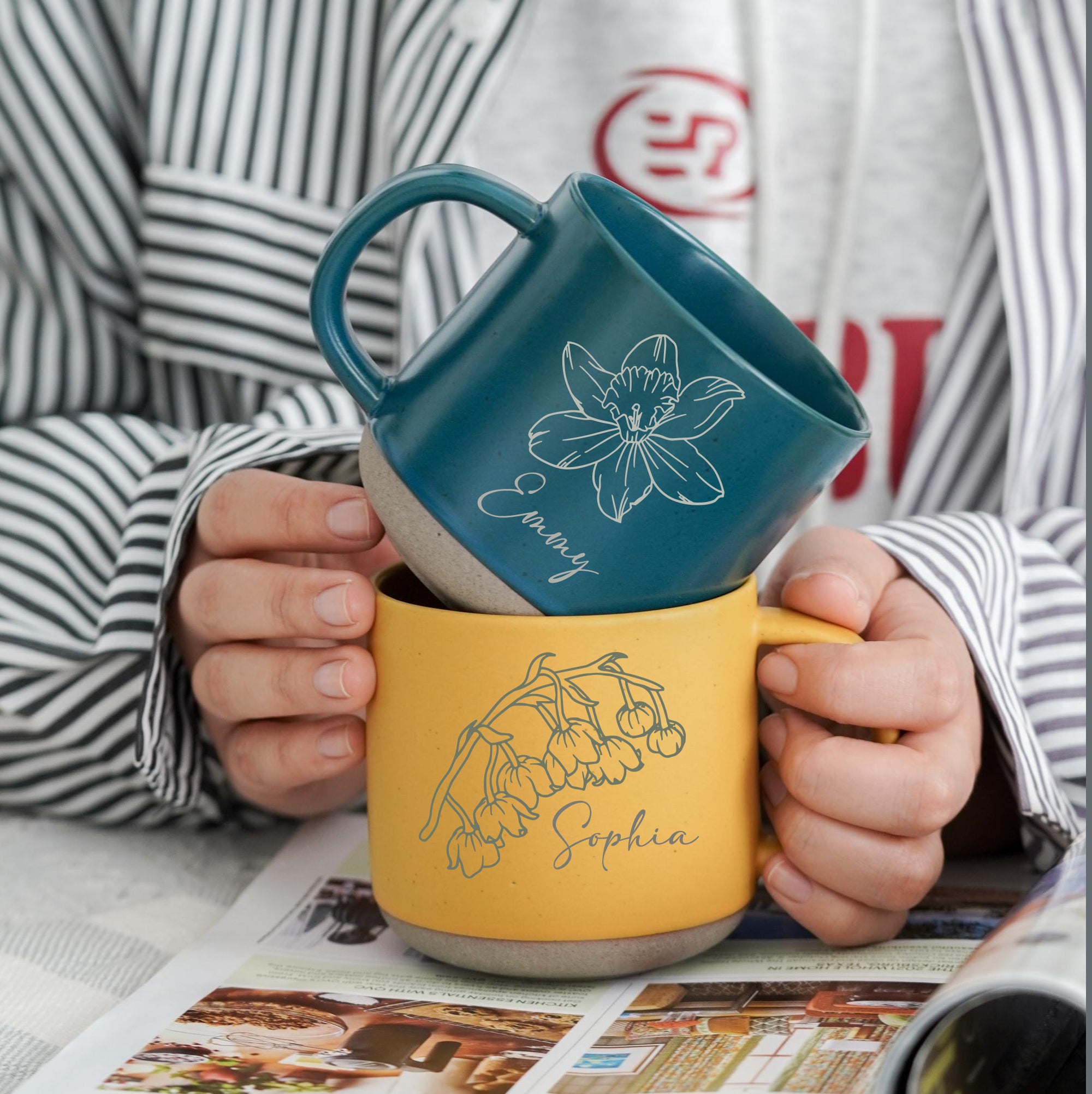 Large Personalized Mug Birth Flower Mug for Christmas Gift Ideas, Custom Mug Customized Pottery Mug Personalized Mug, Christmas Gift Ideas PD