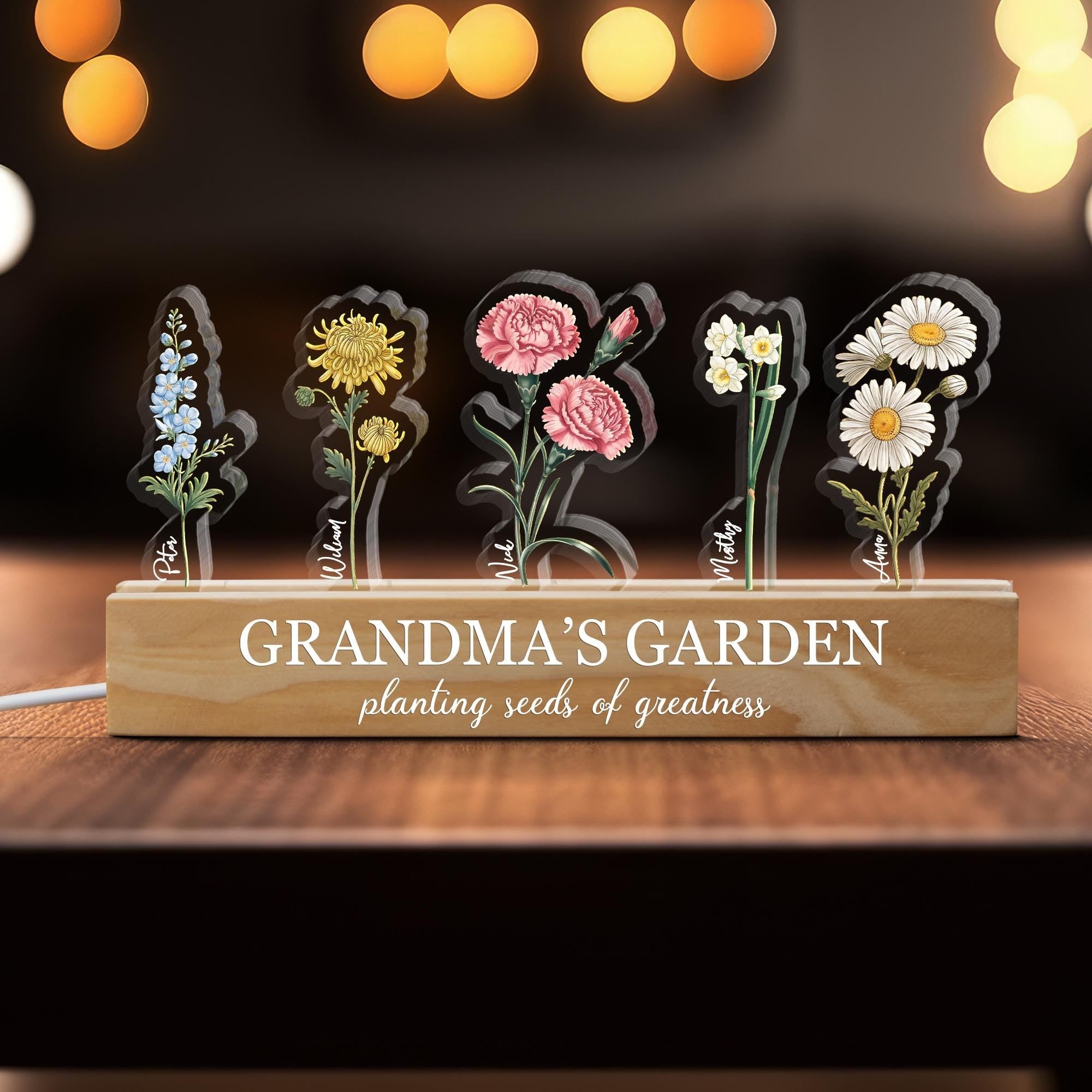 Customized Birthday Flower 3D LED Night Light, Mothers Day Gifts For Grandma, Grandma's Garden With Kids Name Gifts, Gift From Grandkids