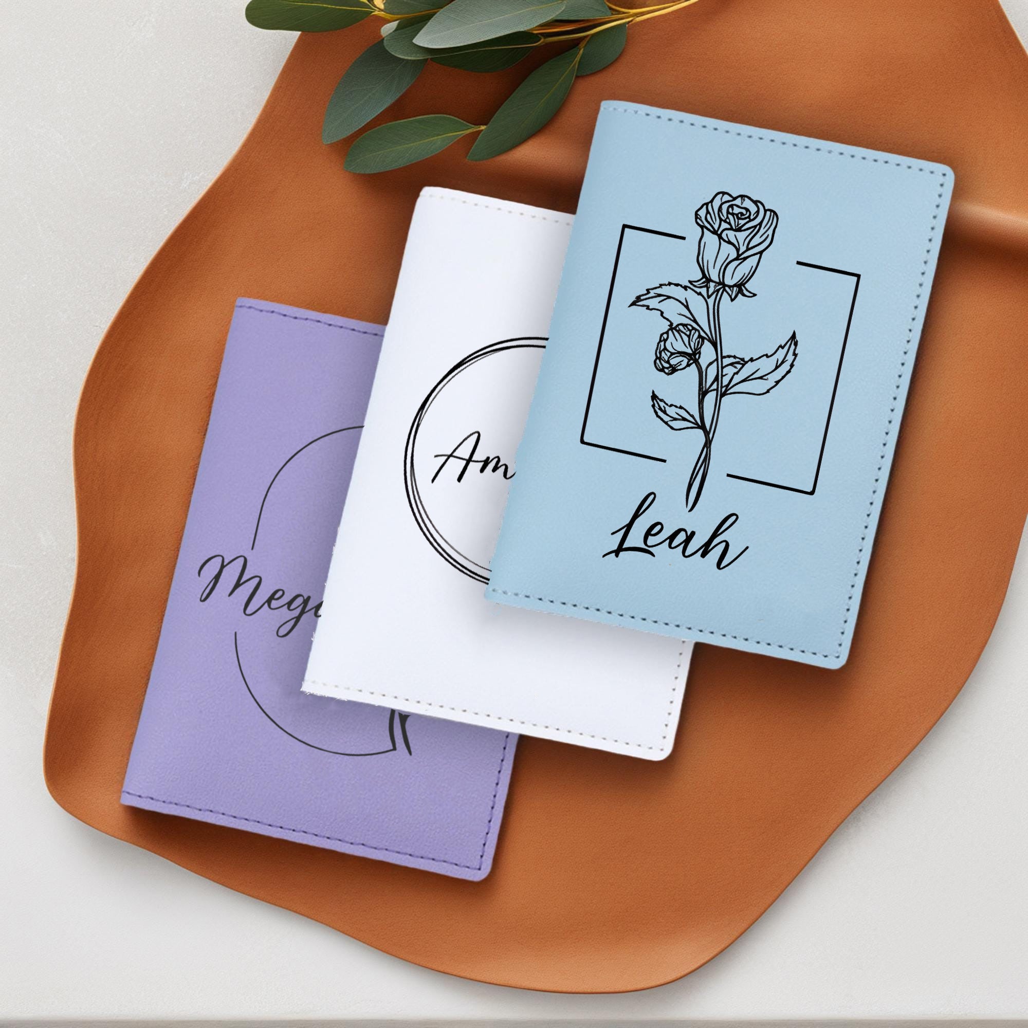 Personalized Leather Passport Cover, Custom Name Monthly Bloom Birth Flower Travel Wallet, Passport Holder Gift for Her
