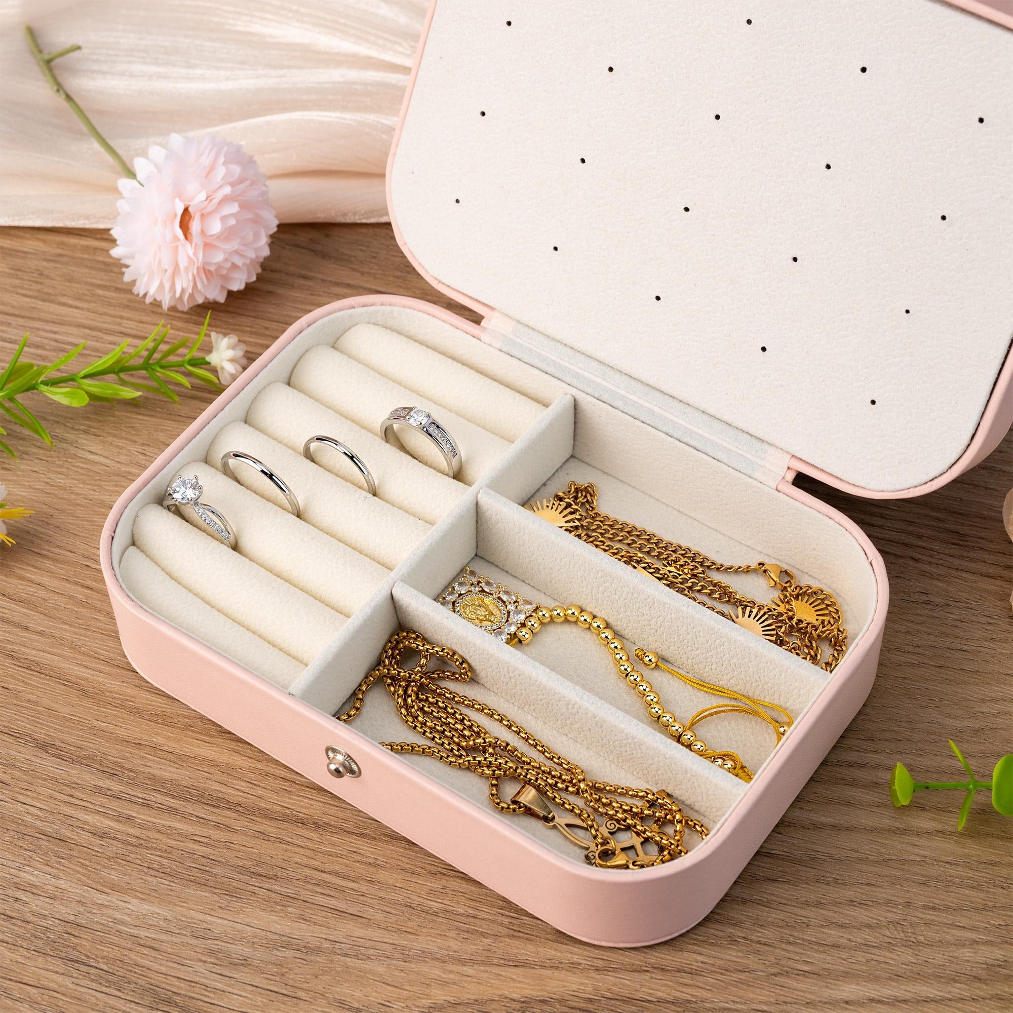 Personalized Jewelry Box with Flower Alphabet Initial, Custom Travel Jewelry Organizer, Monogram Gift for Women, Bridesmaid, Birthday Present