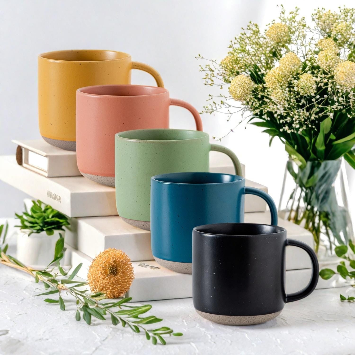 Personalized Birth Flower Engraved Pottery Mug, Custom Ceramic Coffee Cup with Name, Unique Gift, Handmade Drinkware