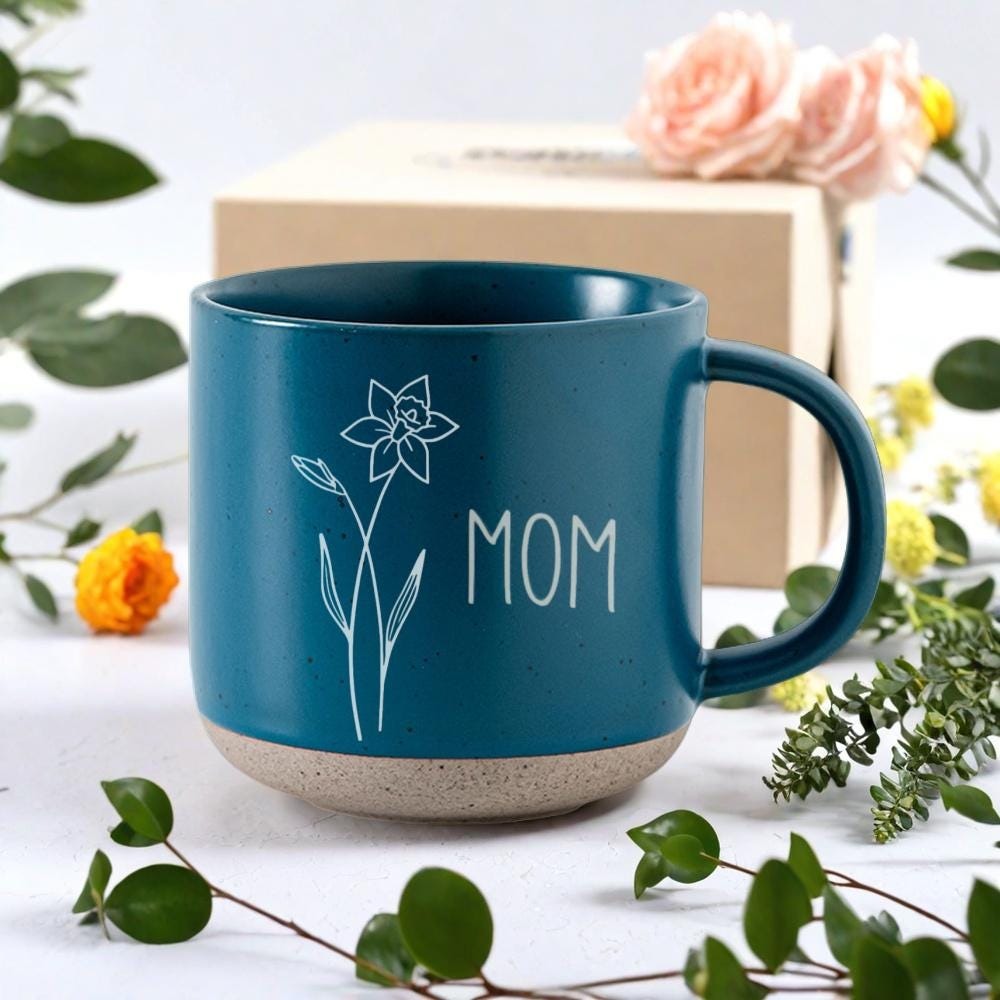 Engraved Pottery Mug Birth Flower Mug, Personalized Pottery Mug Family Gift, Customized Christmas Mug Engraved Gift Christmas Gifts Ideas