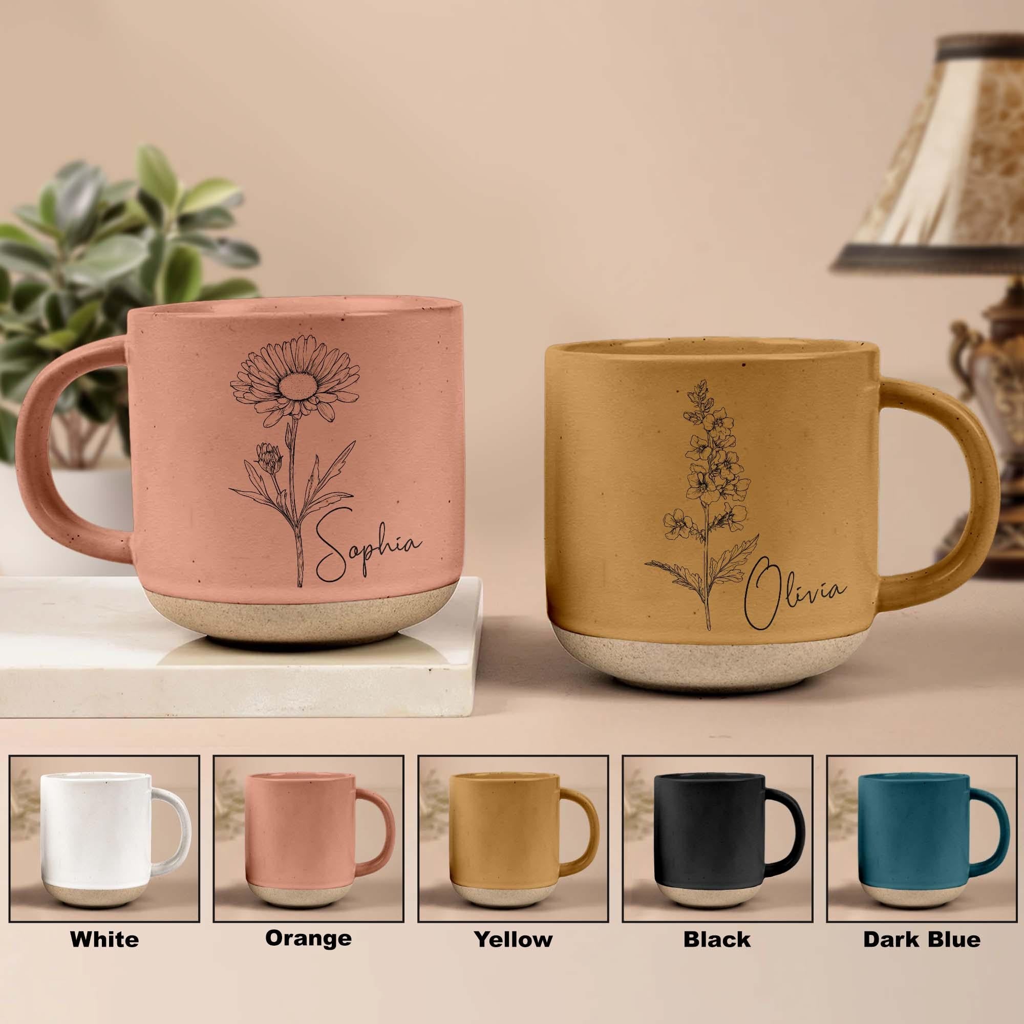 Custom Pottery Coffee Mug Birth Flower Mug, Personalized Mug for Mom Family Gift, Gift for Bestie Birthday, Christmas Gifts Ideas, Mom Mug