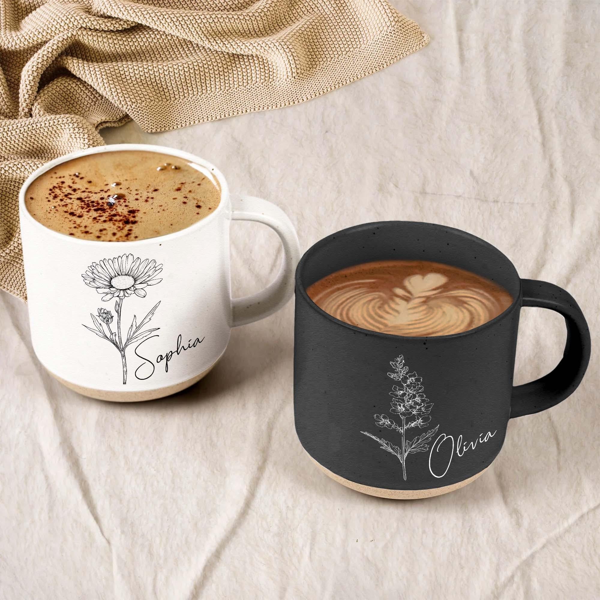 Custom Pottery Coffee Mug Birth Flower Mug, Personalized Mug for Mom Family Gift, Gift for Bestie Birthday, Christmas Gifts Ideas, Mom Mug