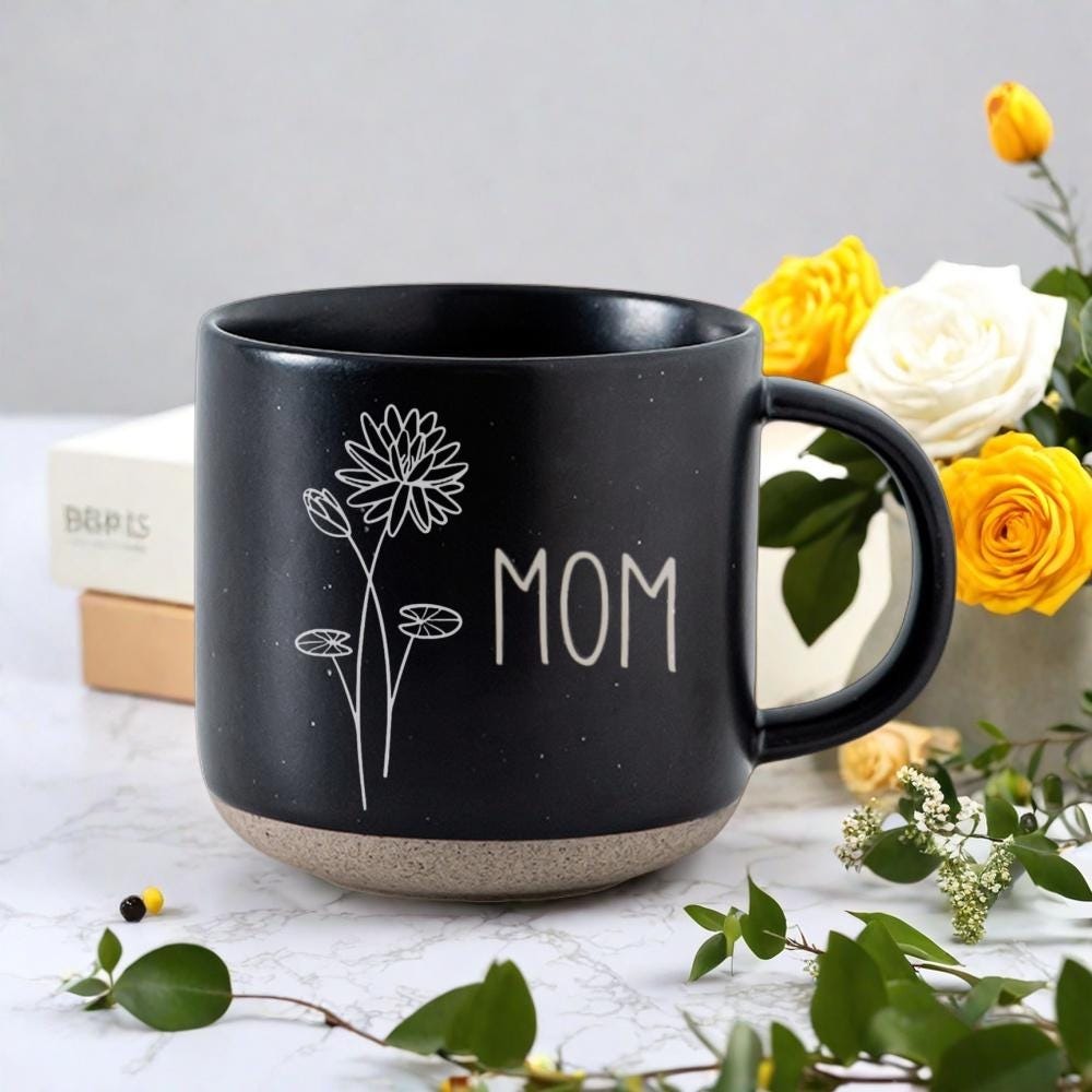 Engraved Pottery Mug Birth Flower Mug, Personalized Pottery Mug Family Gift, Customized Christmas Mug Engraved Gift Christmas Gifts Ideas